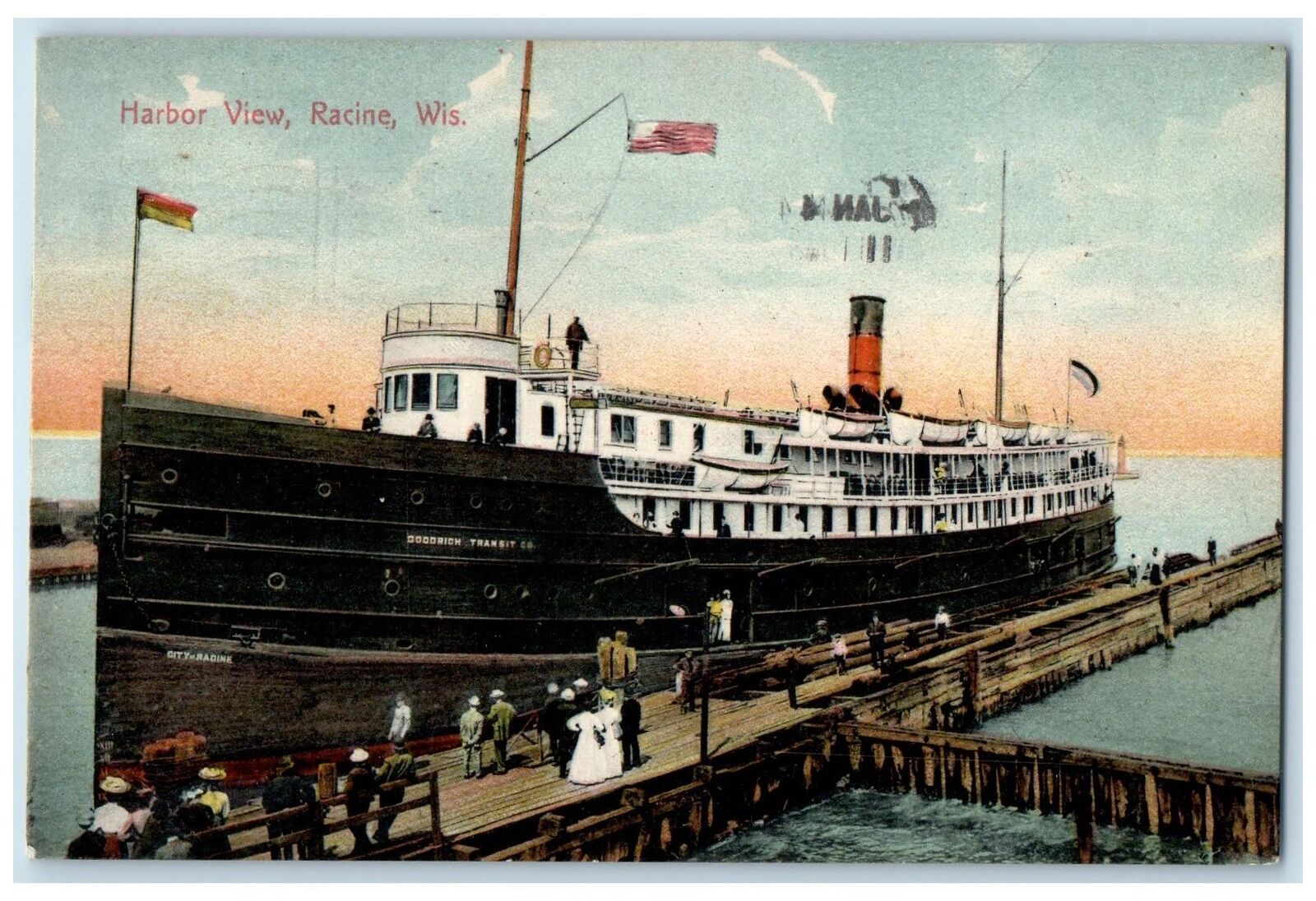 1909 Harbor View Goodrich Transit Company Racine Wisconsin WI Unposted Postcard