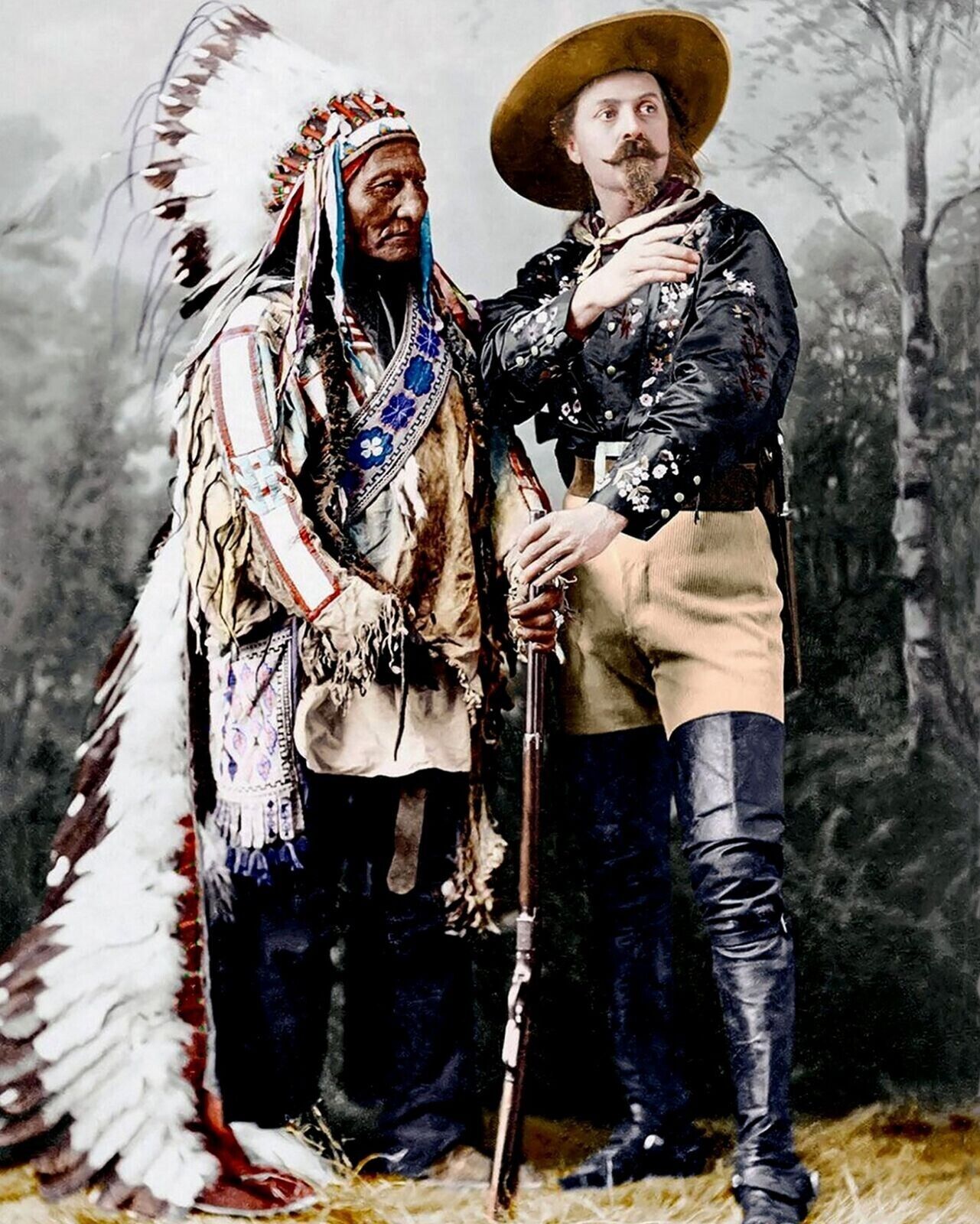 1895 SITTING BULL & BUFFALO BILL American Frontier Color Picture Photo 4x6