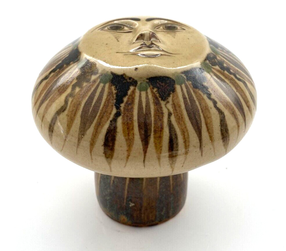 Vintage Tonala Mexican Art Pottery Mushroom Sun Face Sculpture Folk Art