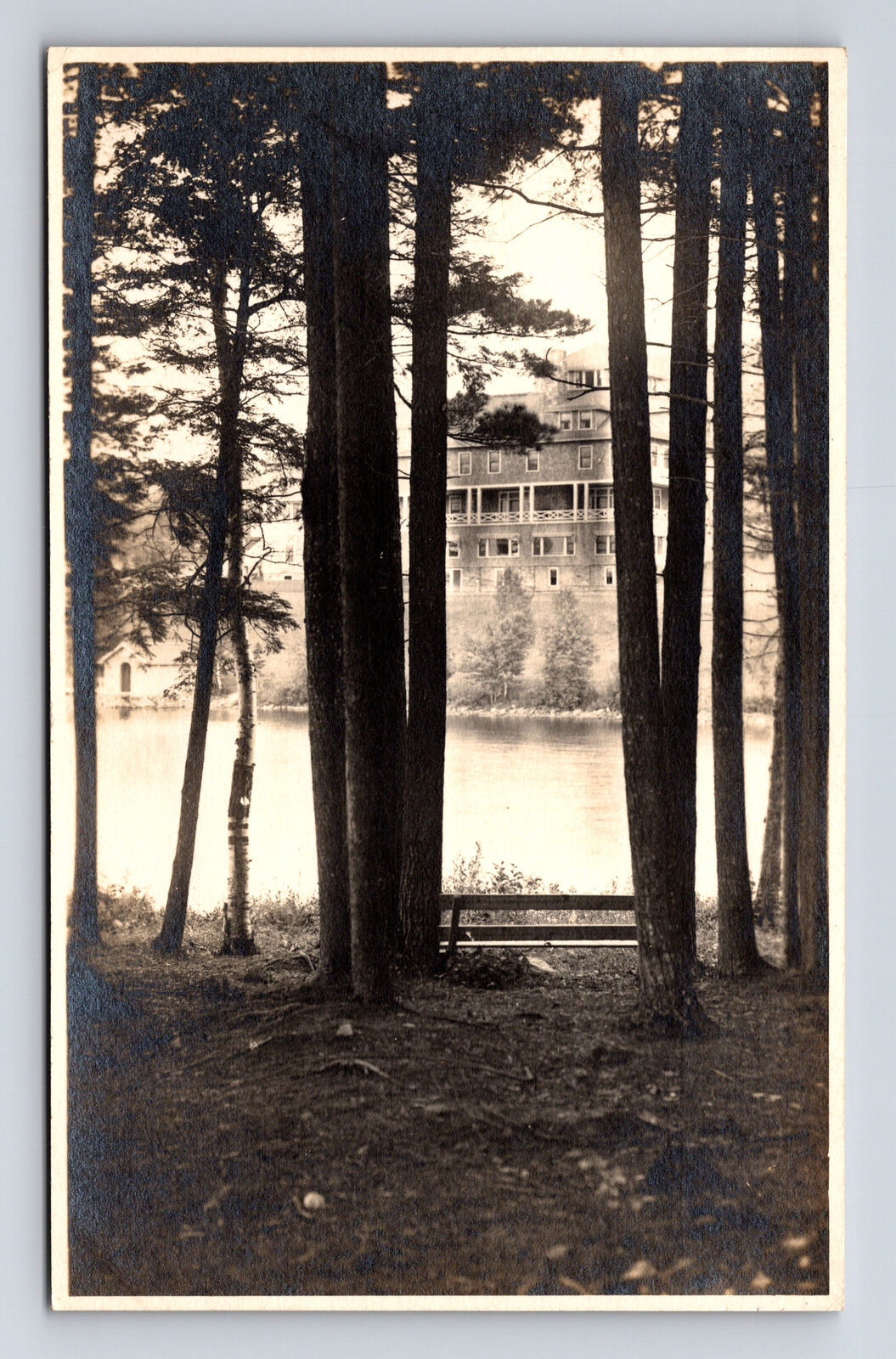RPPC Scenic Riverside Park View Large Unknown Hotel Possibly ME or NH Postcard
