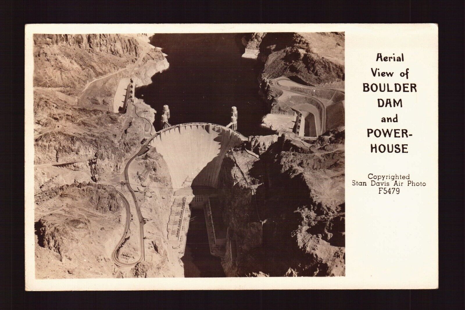 POSTCARD : NEVADA - BOULDER DAM NV - RPPC STAN DAVIS AIR PHOTO 1946