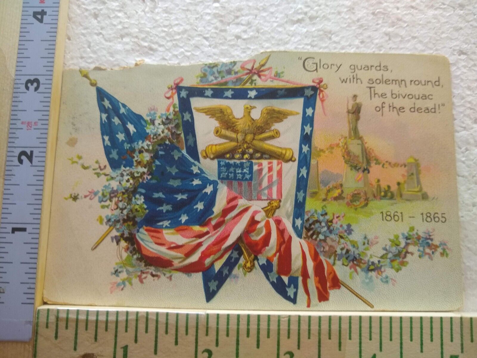 Postcard Memorial Decoration Day Flags Eagle Veterans Army Grave Stone Embossed
