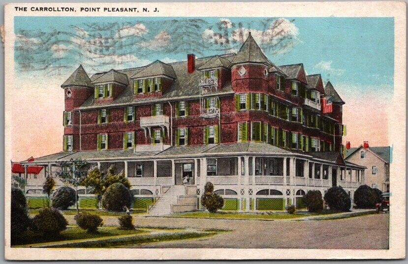 Point Pleasant, New Jersey Postcard THE CARROLLTON HOTEL Street View 1925 Cancel