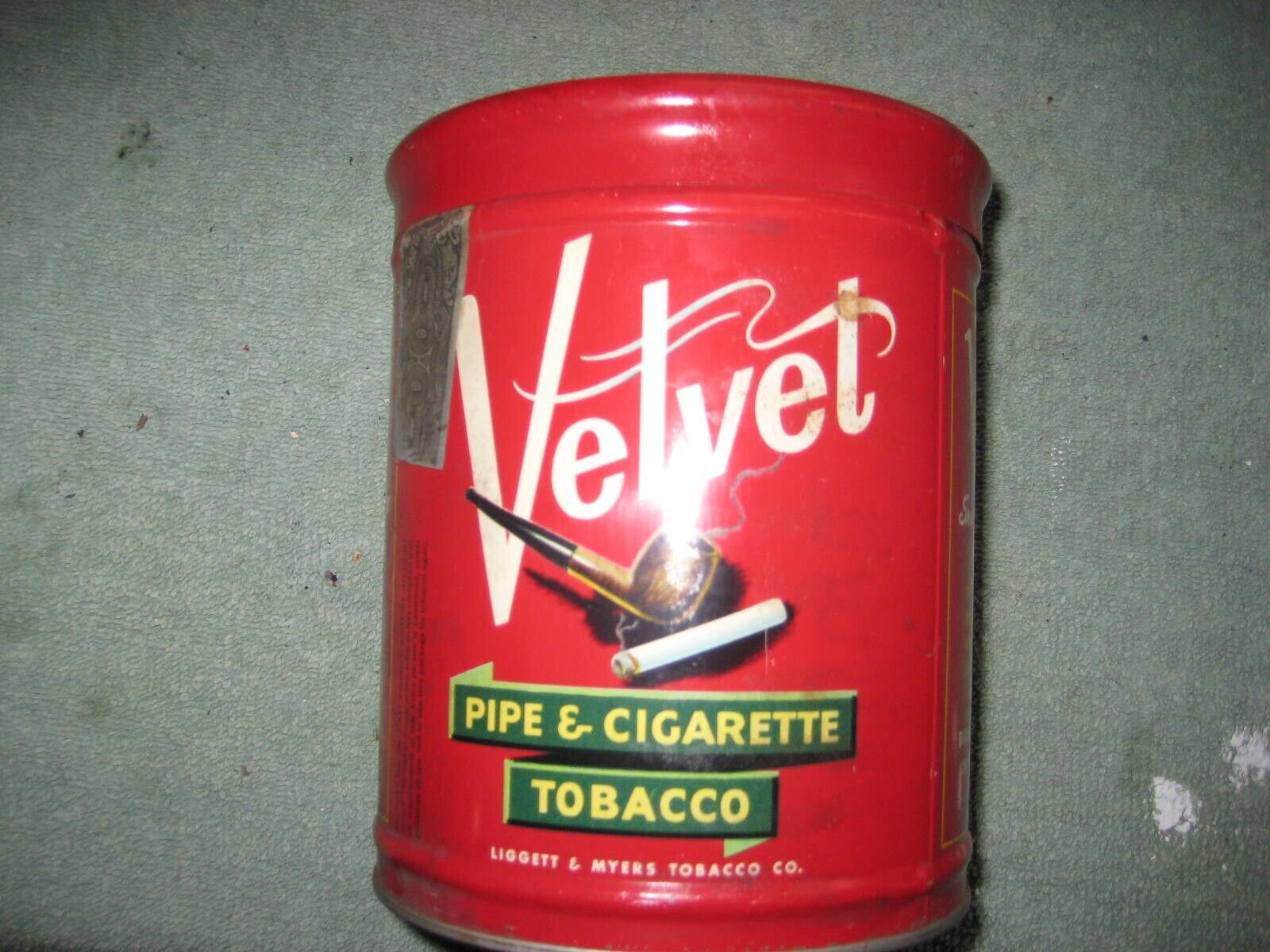 EMPTY Vintage Velvet Pipe & Cigarette Tobacco Can 14 oz.
