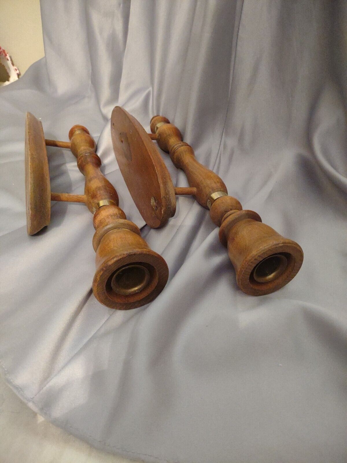 Retro Wooden Wall Taper Candles Sconces with Gold Rings