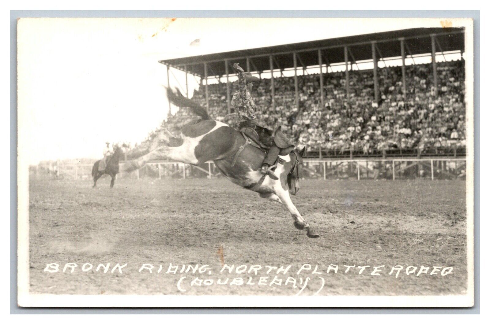 North Platte, NE Nebraska Rodeo Bronc Bronk Riding RPPC Photo Postcard 1939-50