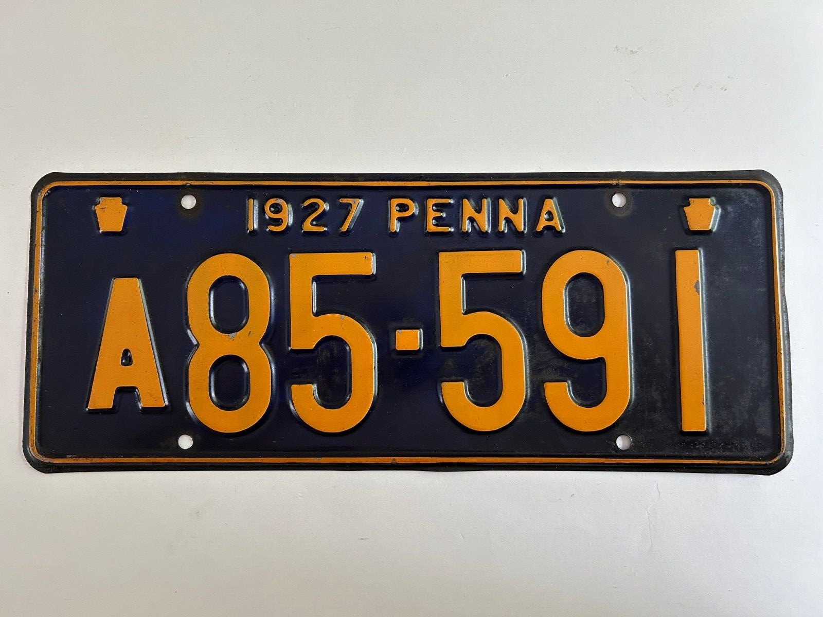 1927 Pennsylvania License Plate Nice Condition All Original Paint