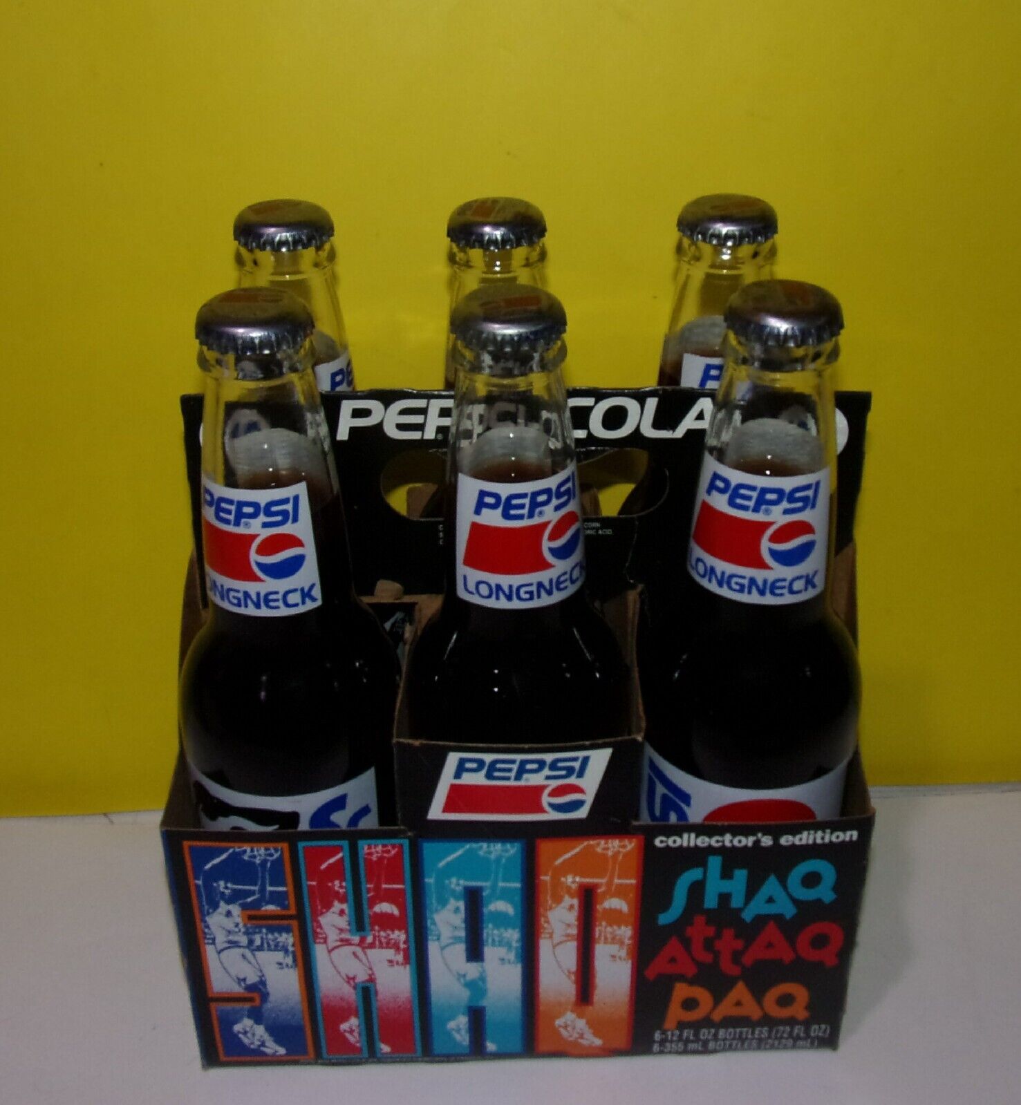 1992-93 Shaq Rookie Attaq Paq 6 Pack Pepsi Bottles w/ Carrier Orlando Magic NBA.