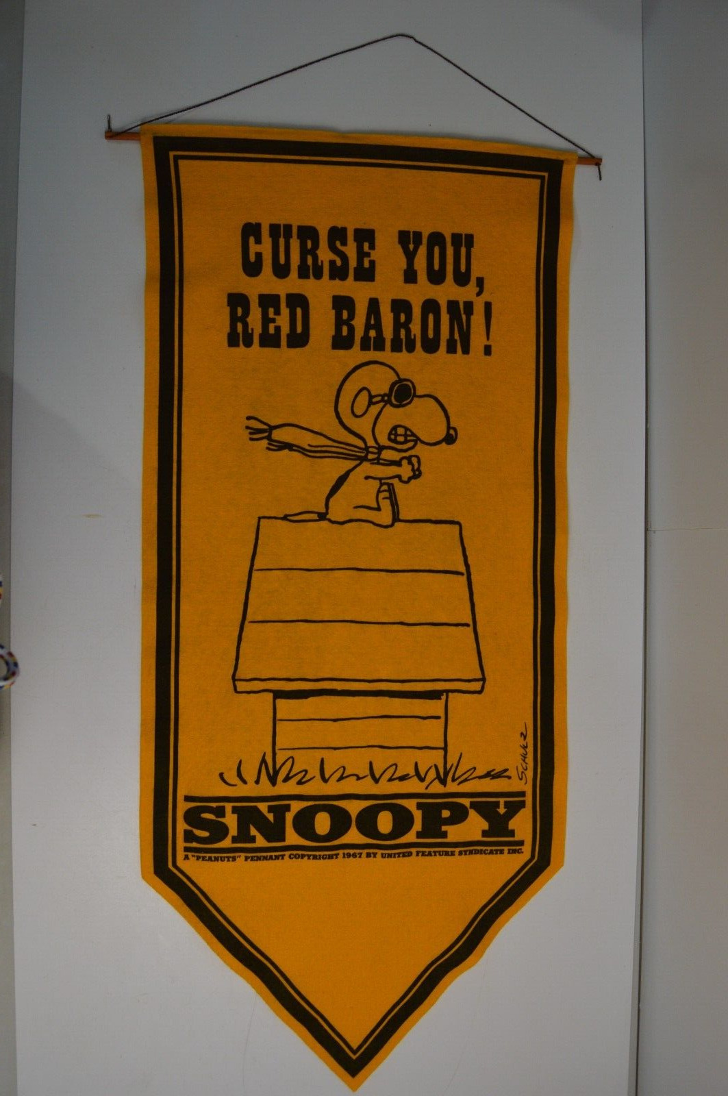 Vintage Snoopy Felt Pennant Curse You Red Baron VGC 1967 Peanuts Dog Schultz