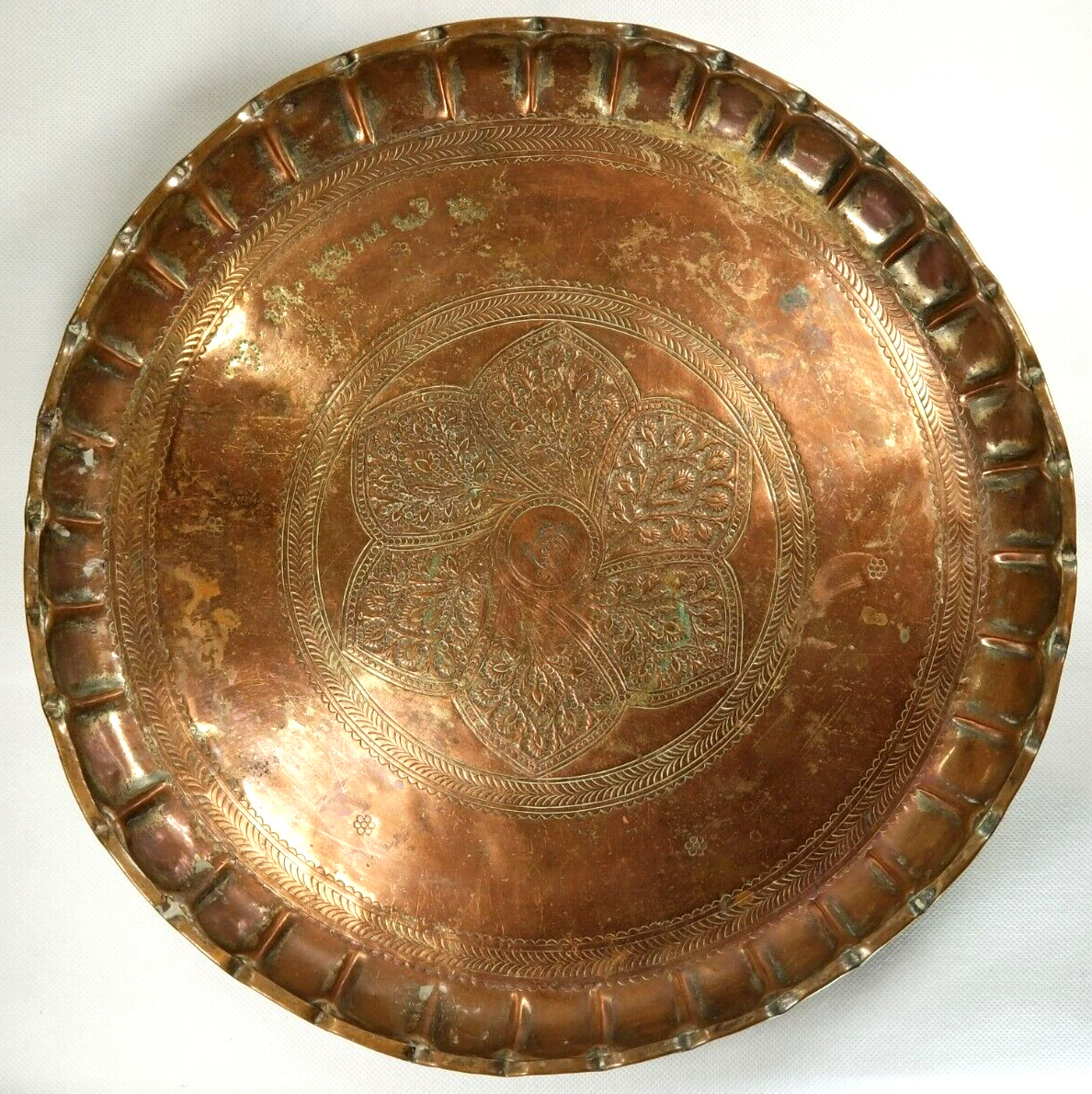 Islamic Levant Middle east Metal Tray with Fine Repousse Decoration Signed Dated