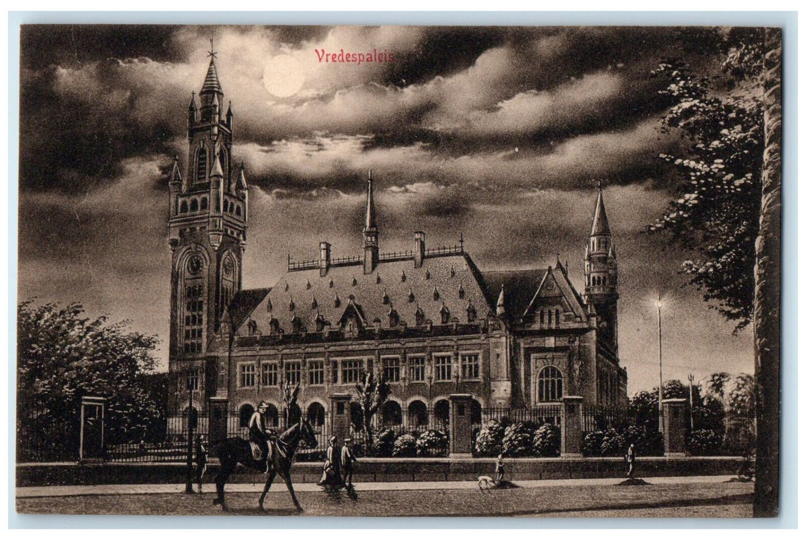 c1910 Moonlight Scene at Palace of Peace The Hague Netherlands Posted Postcard