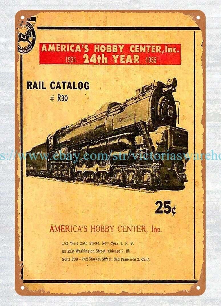 1955 Americas Hobby Center Rail Model Train Railroad metal tin sign tin wall art