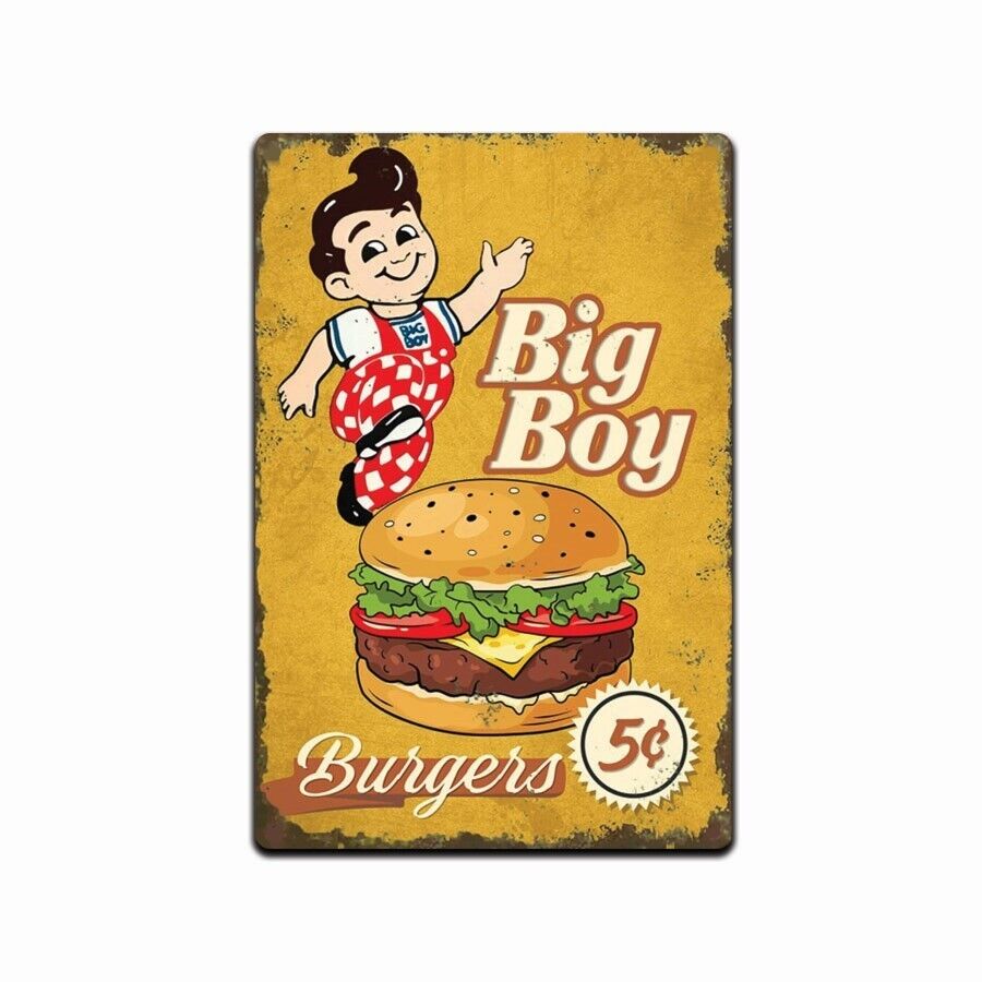Big Boy Bob's Hamburger Car Hop Service Aluminum Sign Rustic Vintage Replica