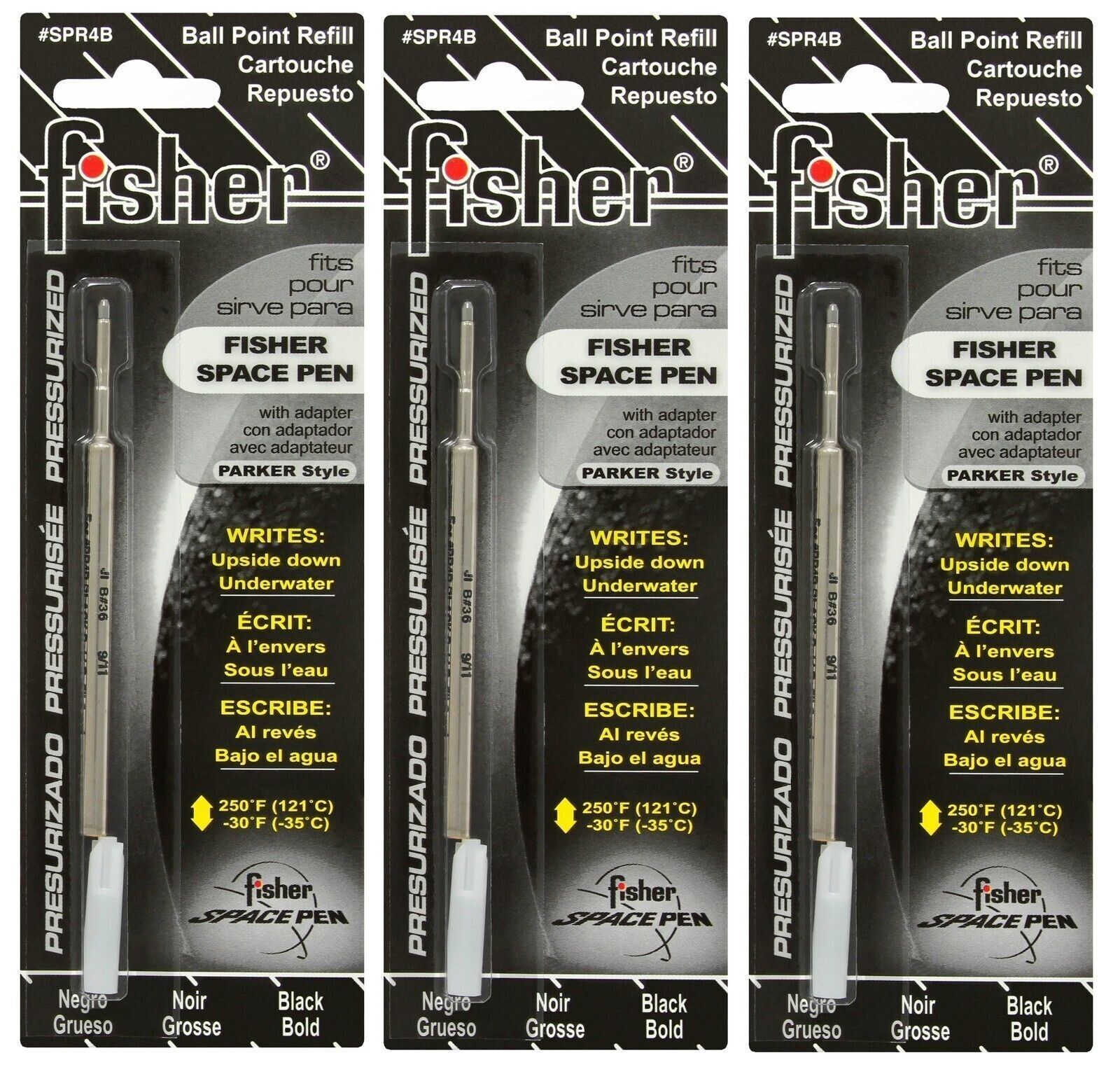 Fisher Space Pen Refills - Pack of 3 Black Bold Point Ballpoint Pen (SPR4B)