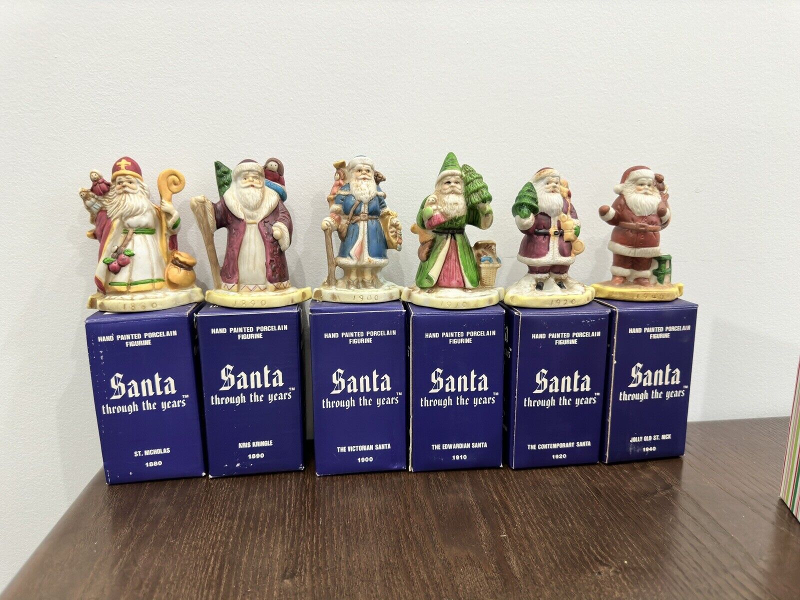 Santa Through The Years  Set of 6 Porcelain Figurines Christmas With Boxes 4”H