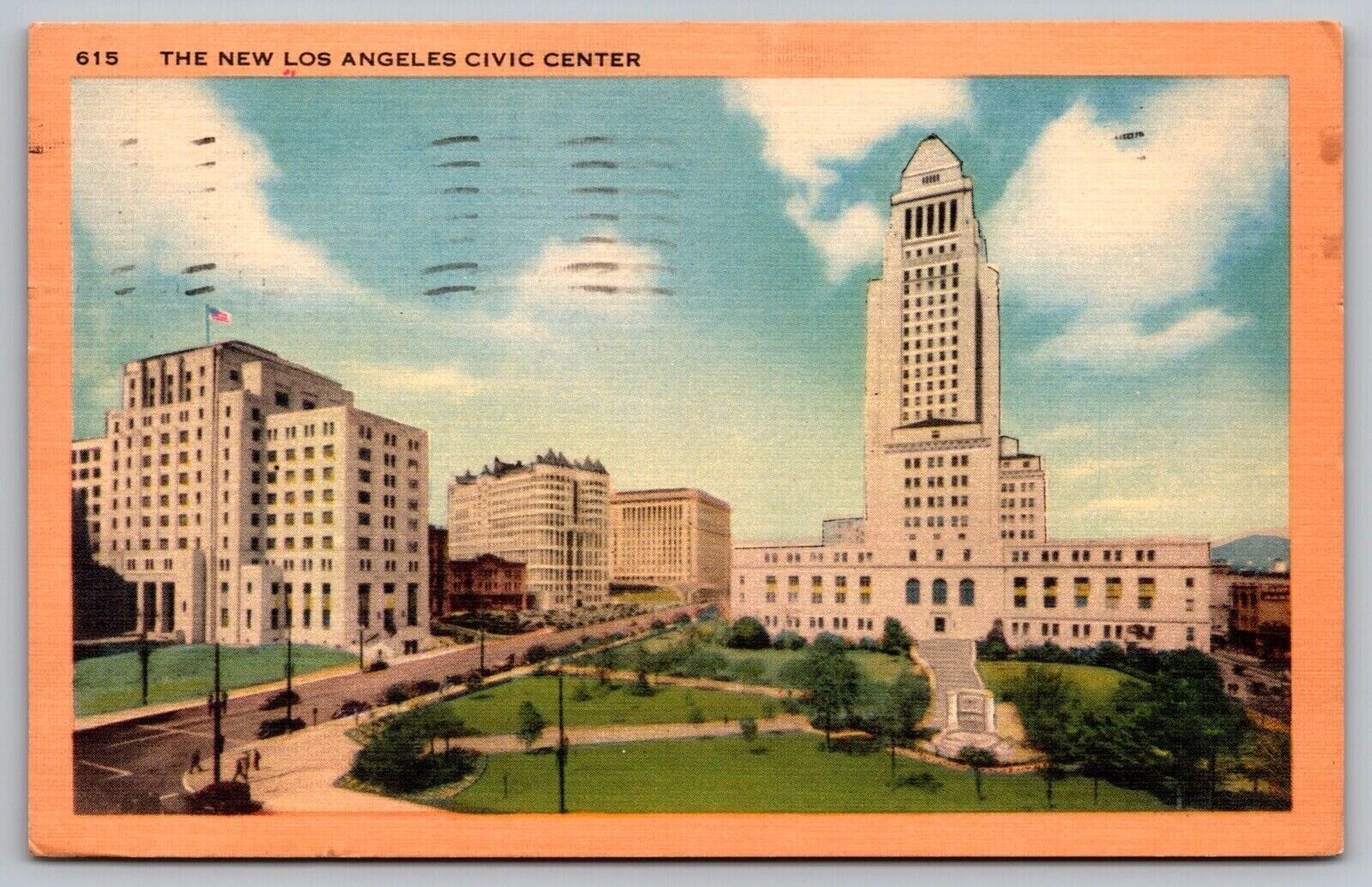 Los Angeles Civic Center Birds Eye View California Cancel 1948 Vintage Postcard
