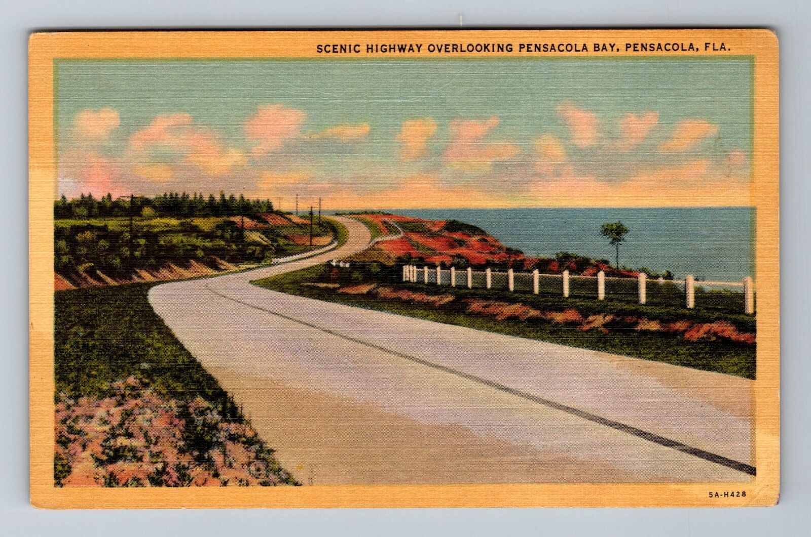 Pensacola FL-Florida, Scenic Highway, Pensacola Bay Vintage Souvenir Postcard