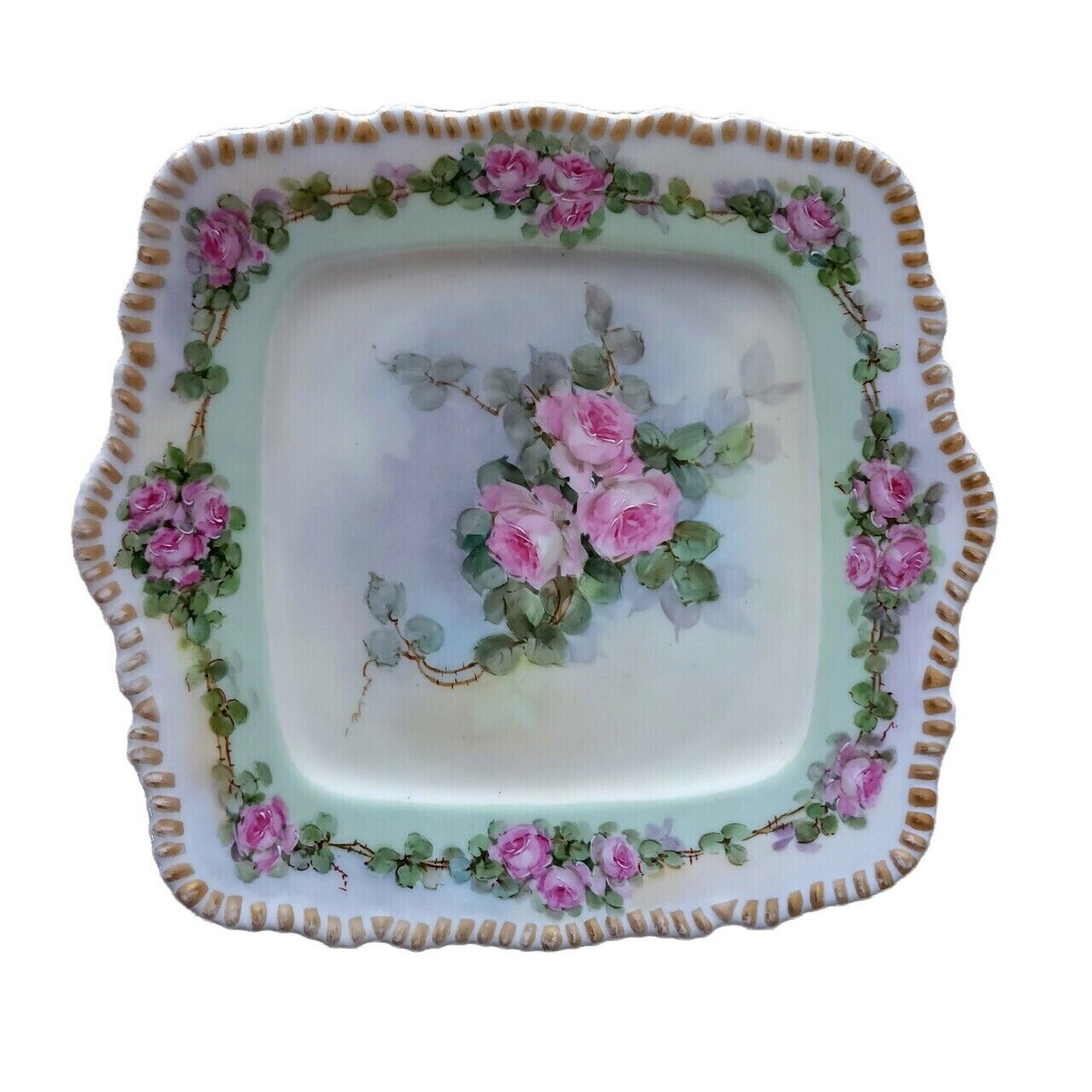 Delinieres & Co. Limoges France 1900 Hand Painted Wild Pink Roses Floral Handle