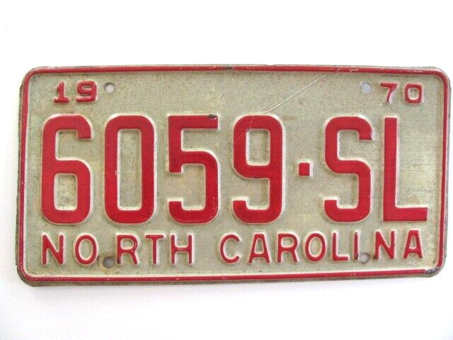 1970 NORTH CAROLINA NC LICENSE PLATE TAG,  6059-SL, ALL ORIGINAL VINTAGE, GC