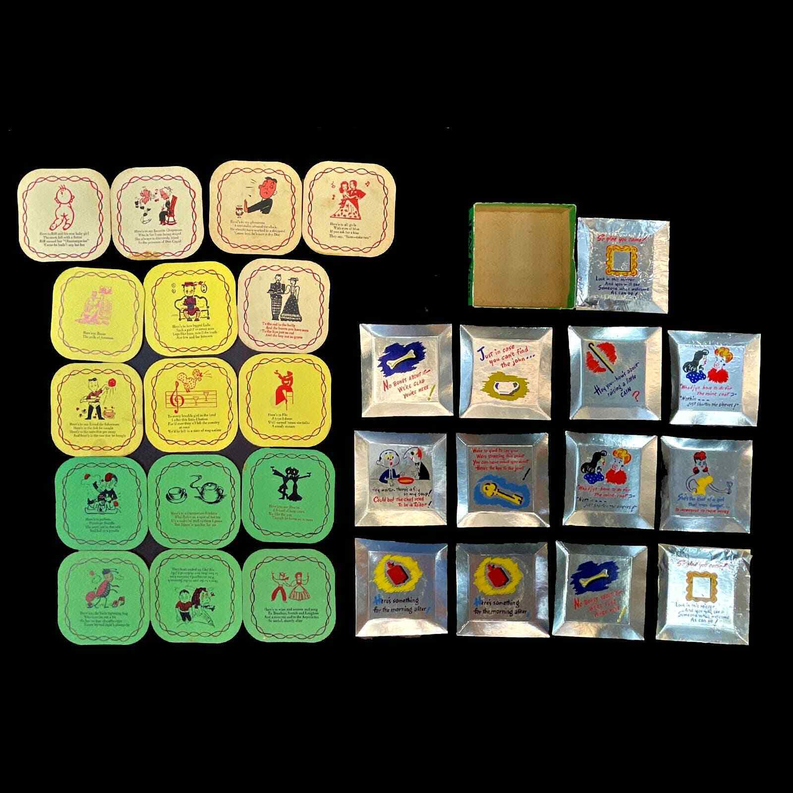 Vintage Lot 50s 60s Paper Board Coasters Ash Tray Grins Humor Comic Funny