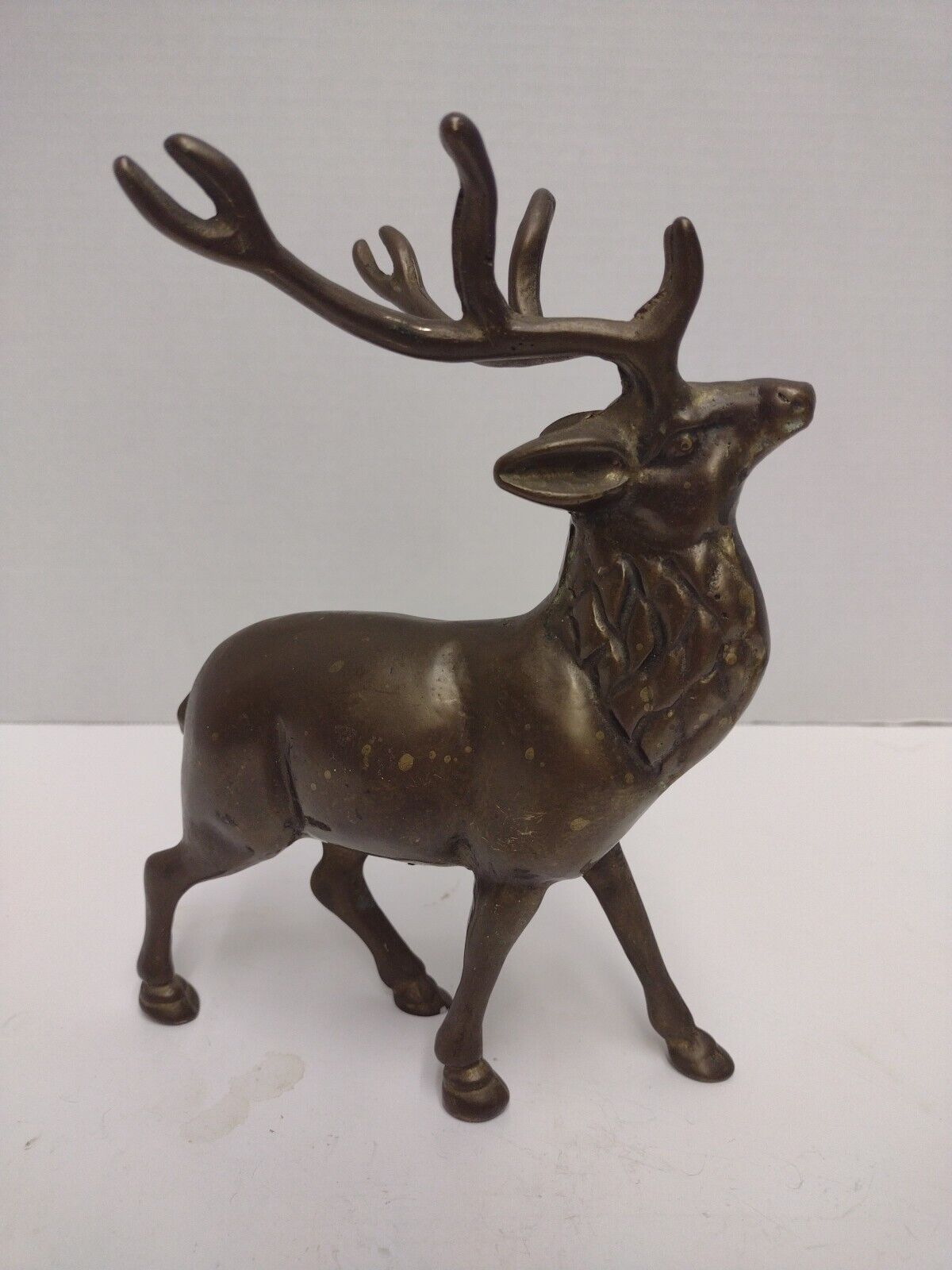 Vintage Solid Brass Elk Deer Stag Statue 1960s 8in Tall Decorative MCM 8 Pointer