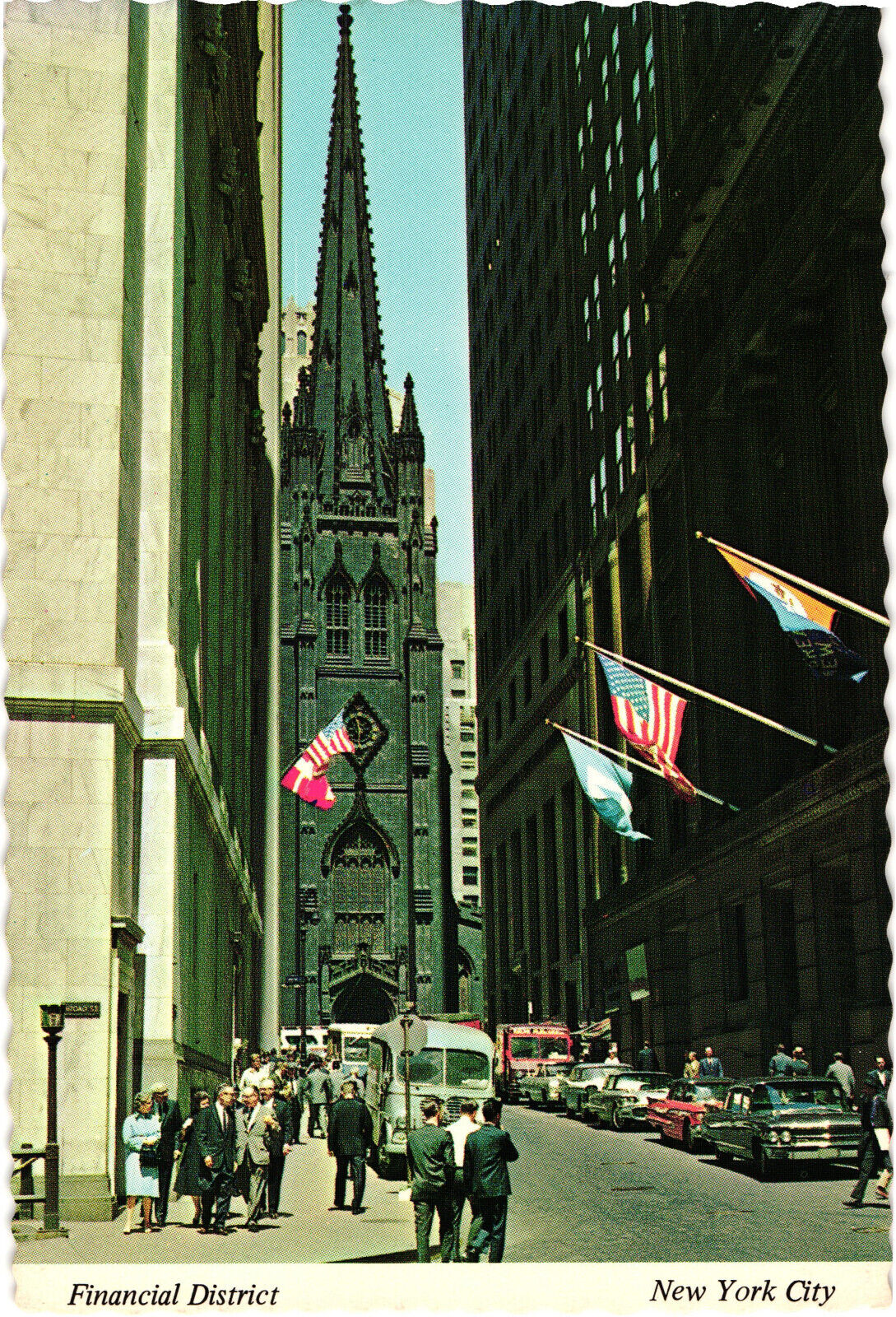 Financial District NY Trinity Church in Background ALMA Postcard Unposted