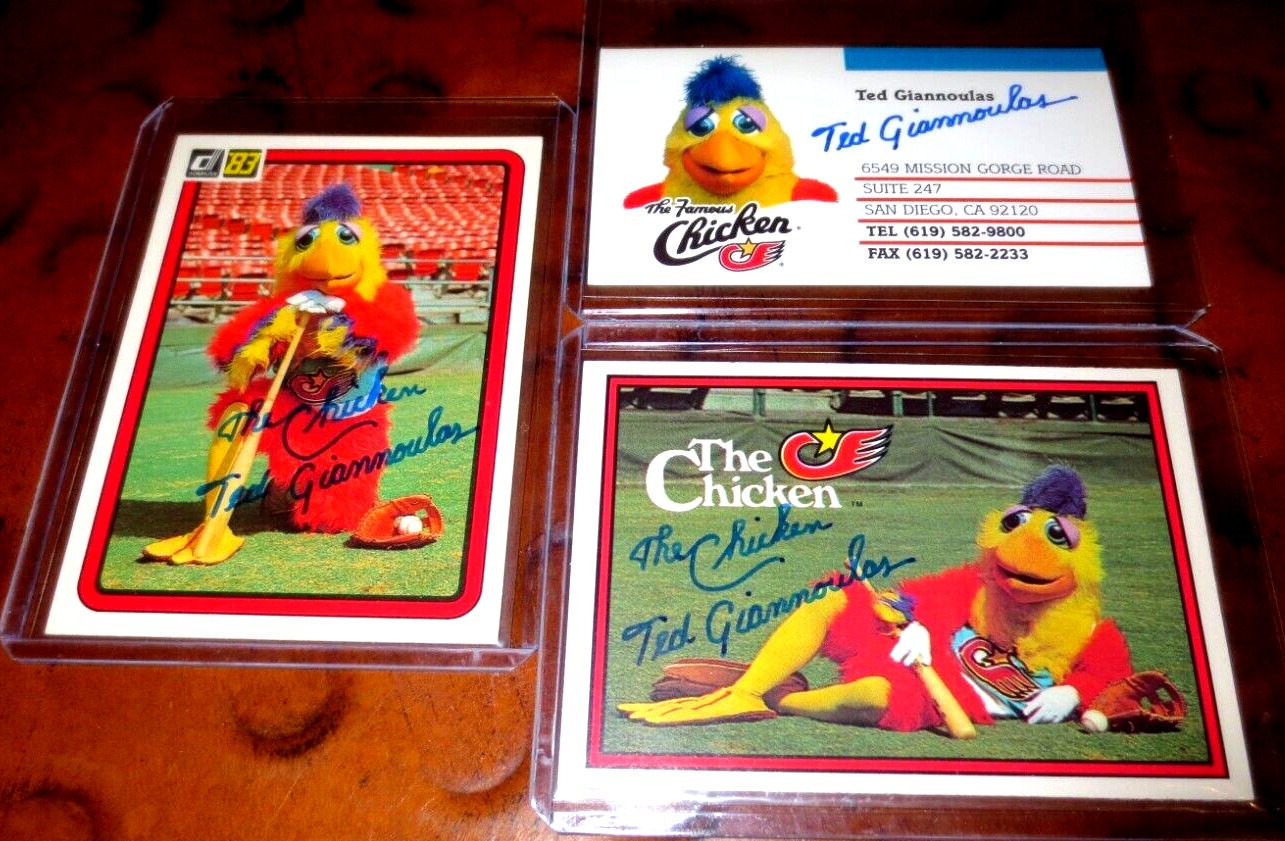 Lot of 3 Ted Giannoulas signed autographed cards San Diego Chicken mascot Padres