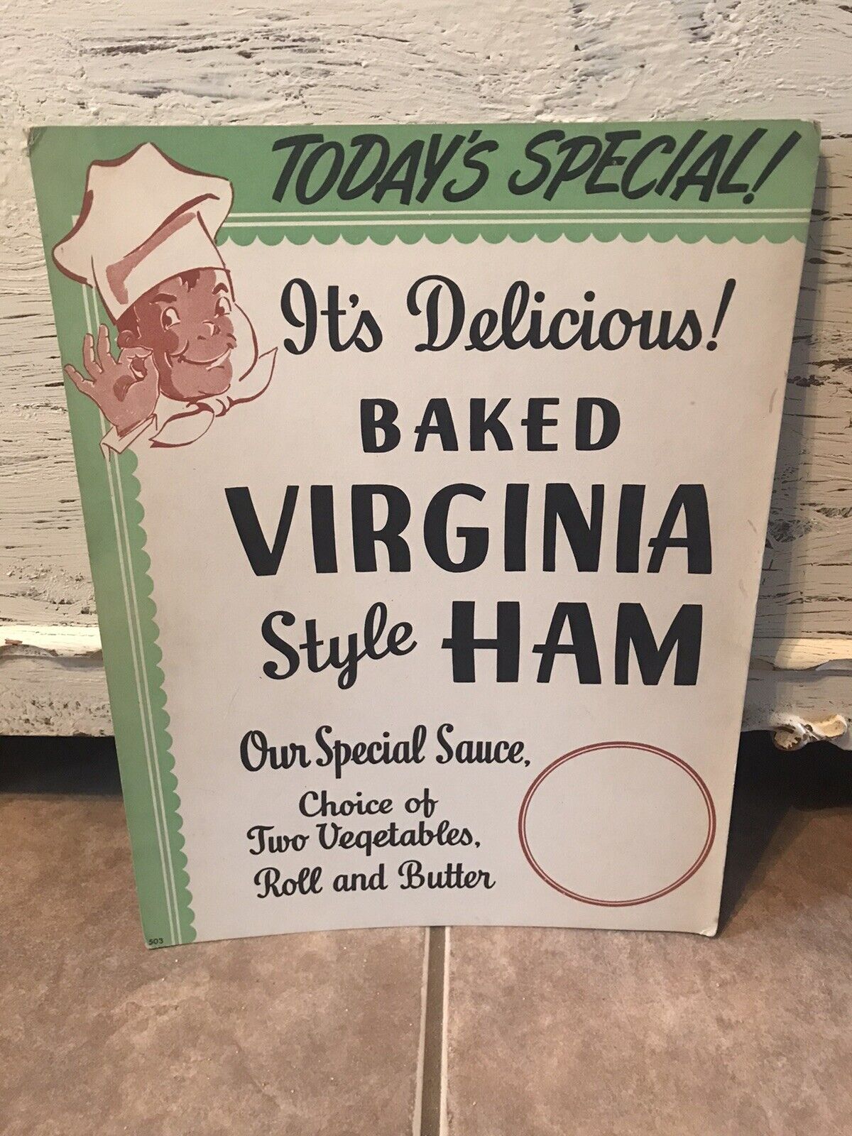 Vintage Baked Virginia Style Baked Ham Advertising Todays Special Two Sided