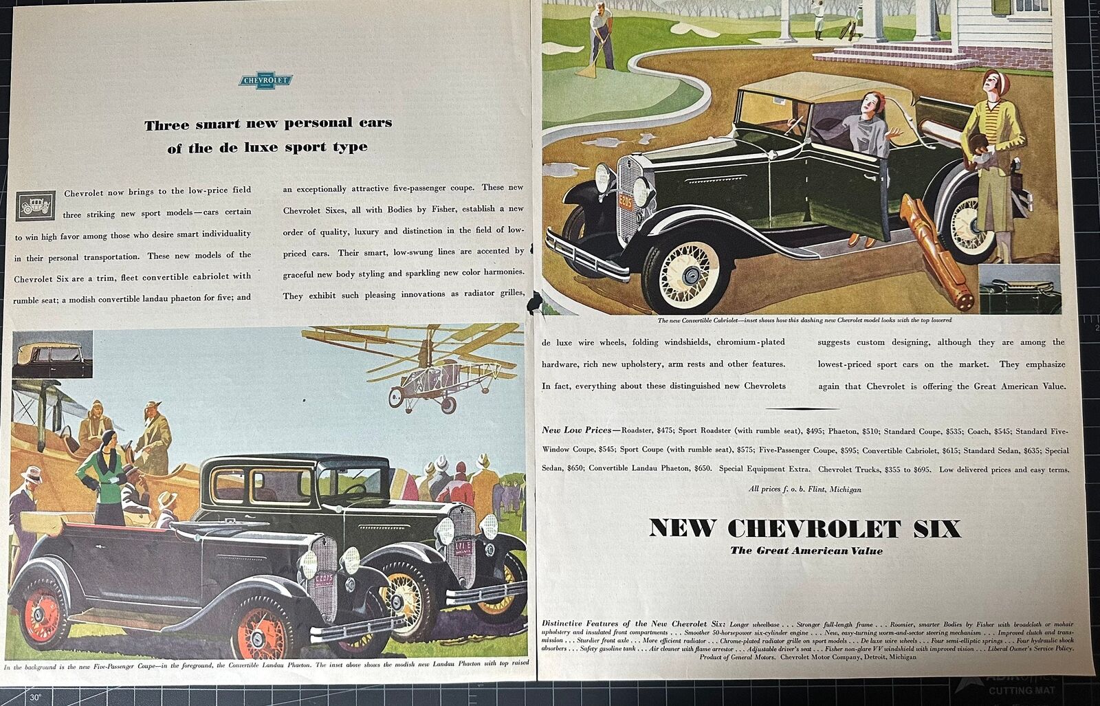 Vintage 1931 Chevrolet Six 2-Page Print Ad