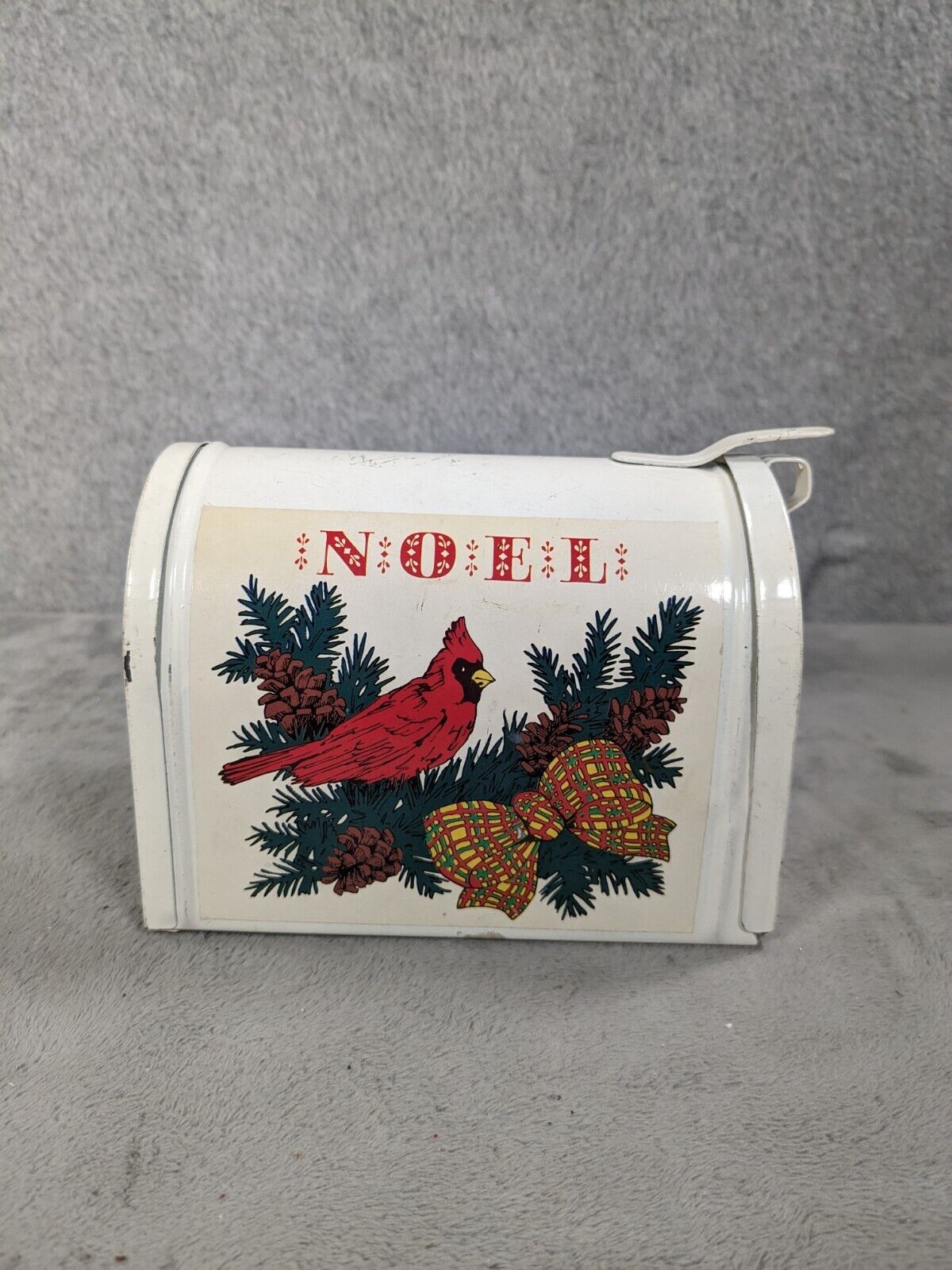 Small Vintage Christmas Red Cardinal Tin Mailbox 