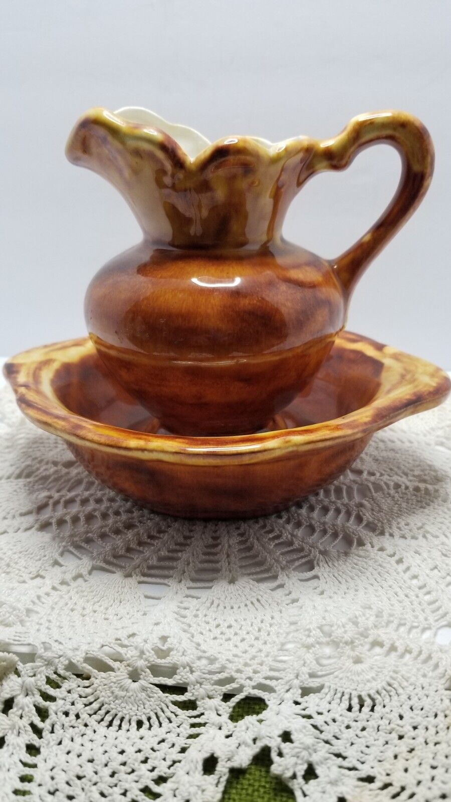 Wash Bowl Basin & Pitcher Small Brown Mullins Ceramics Nippa KY MCM Collection 