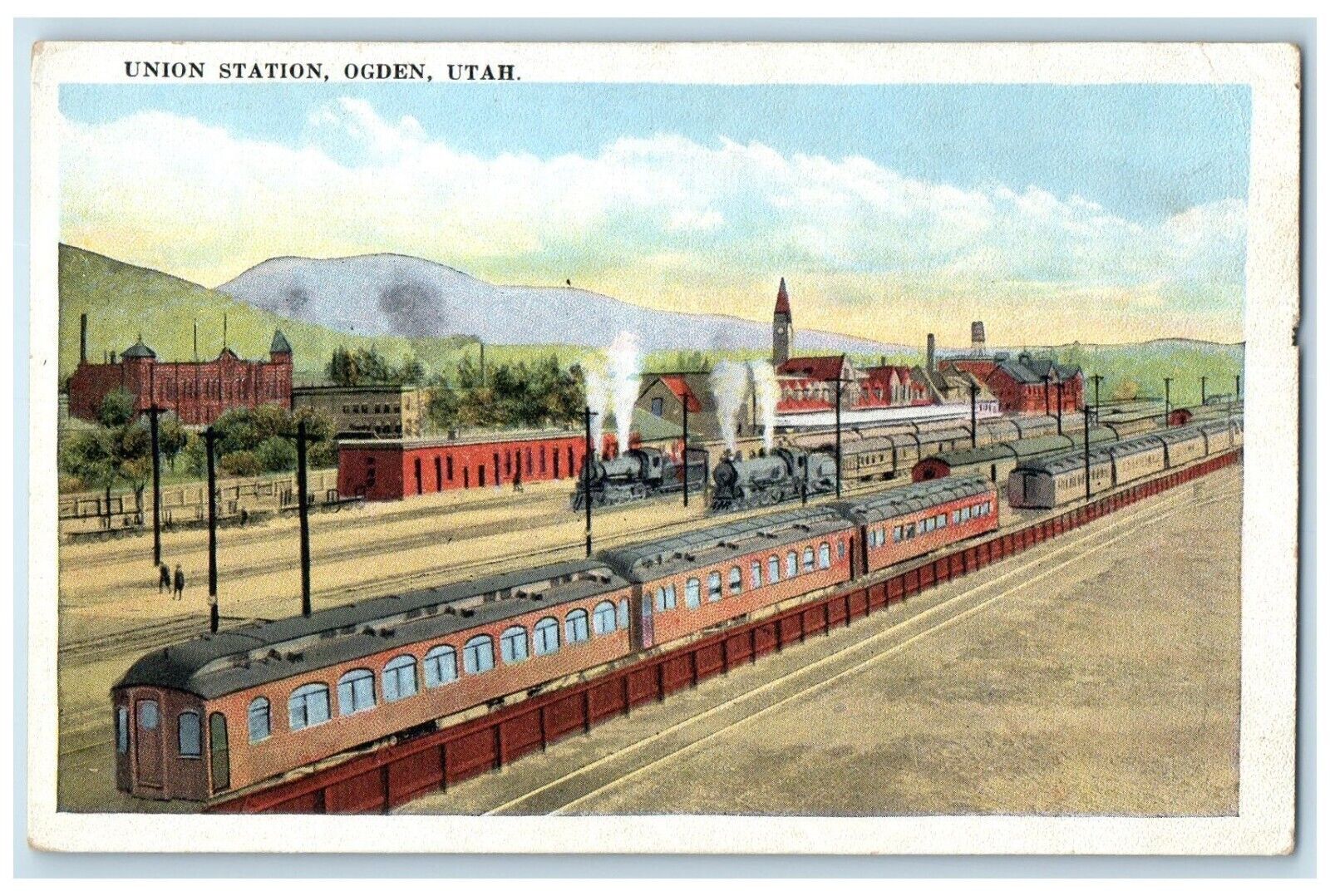 c1920 Union Station Locomotive Train Exterior View Ogden Utah Vintage Postcard
