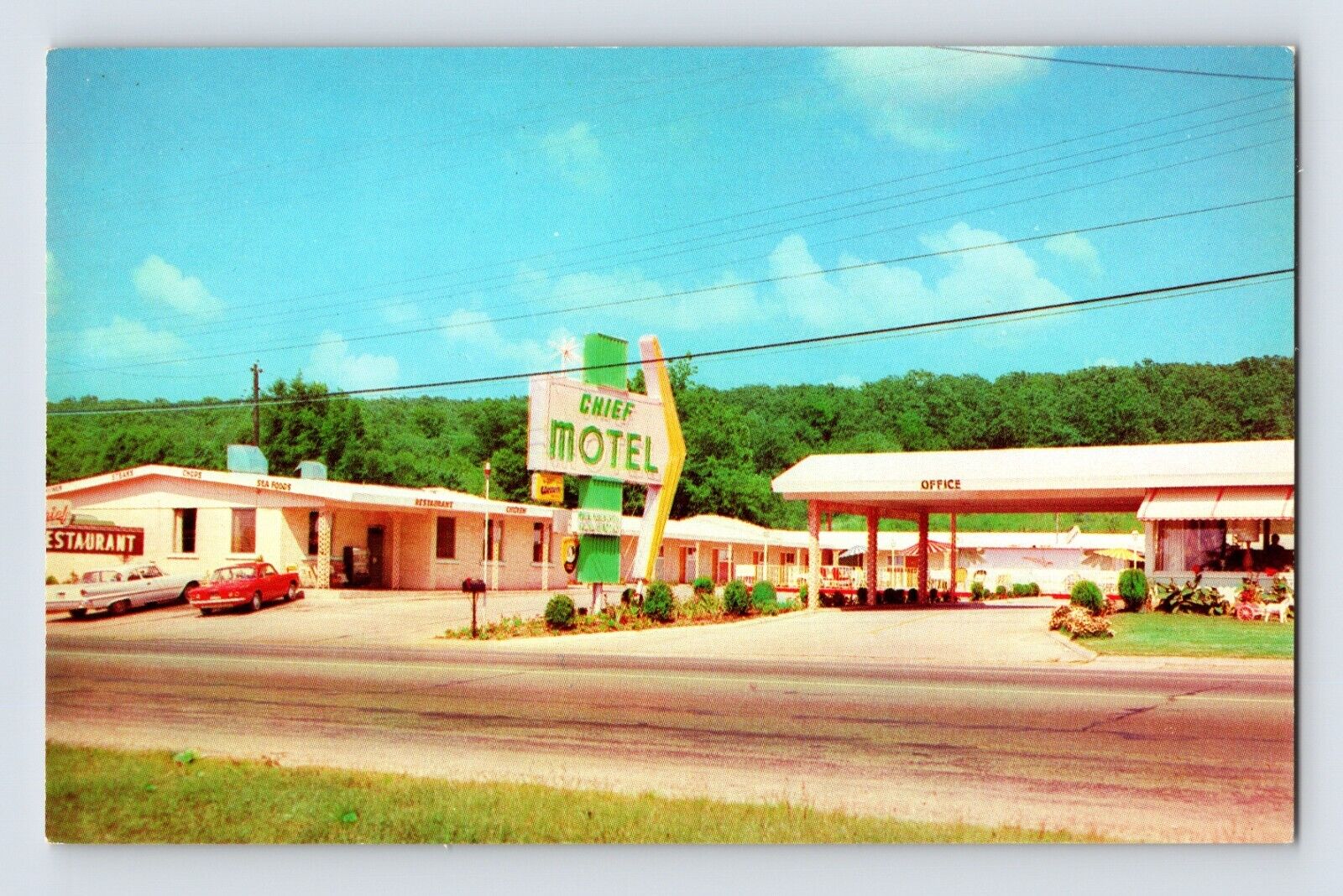 Postcard Arkansas Fayetteville AR Chief Motel Restaurant 1960s Unposted Chrome