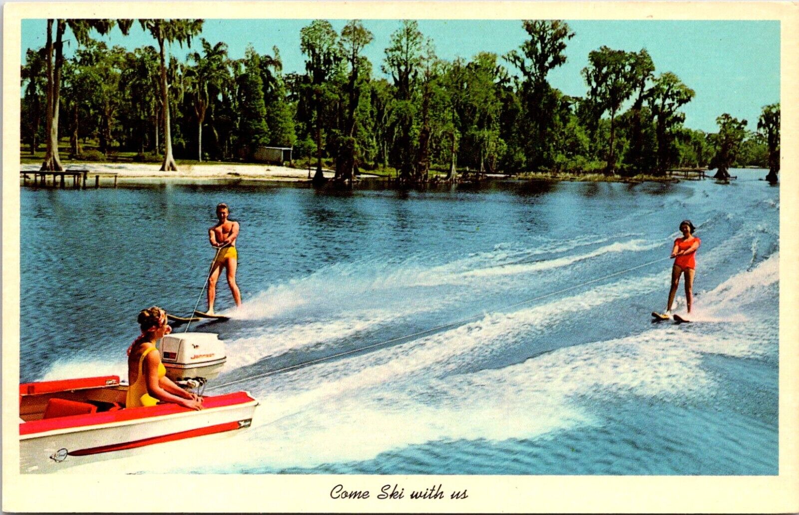 Postcard Whitesboro Gateway Lake Texoma Water Skiers Texas B134