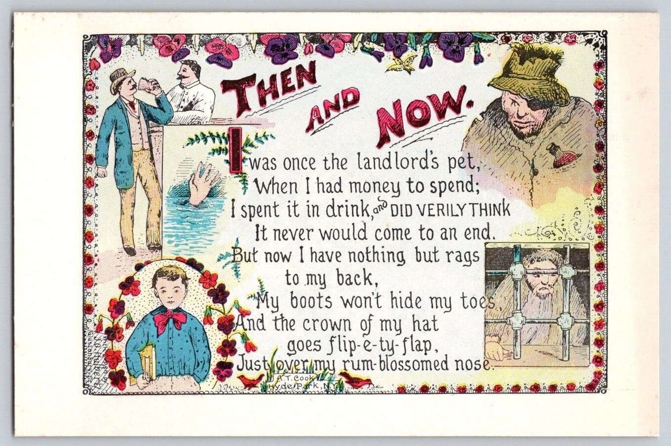 Temperance Movement Prohibition Postcard~ A. T. Cook~ Then & Now
