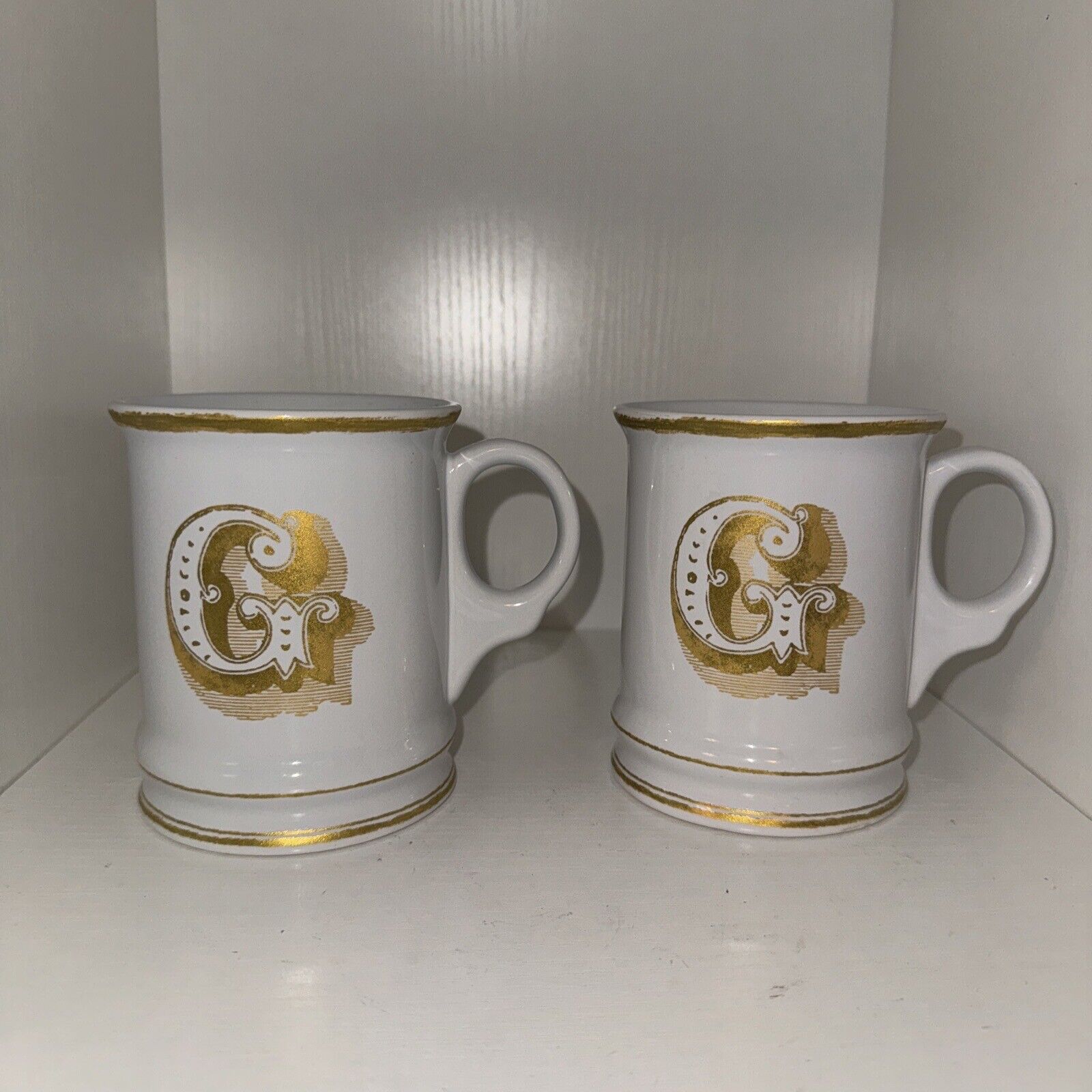 Set Of 2 Williams Sonoma Gold Letter “G” Shaving Mug Style Coffee Cup