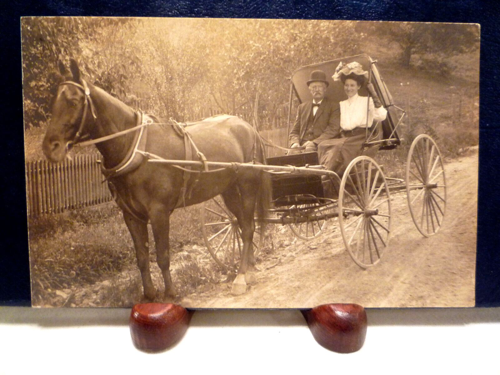 Vintage 1910-1924 RPPC Fancy Couple with a Horse and Buggy