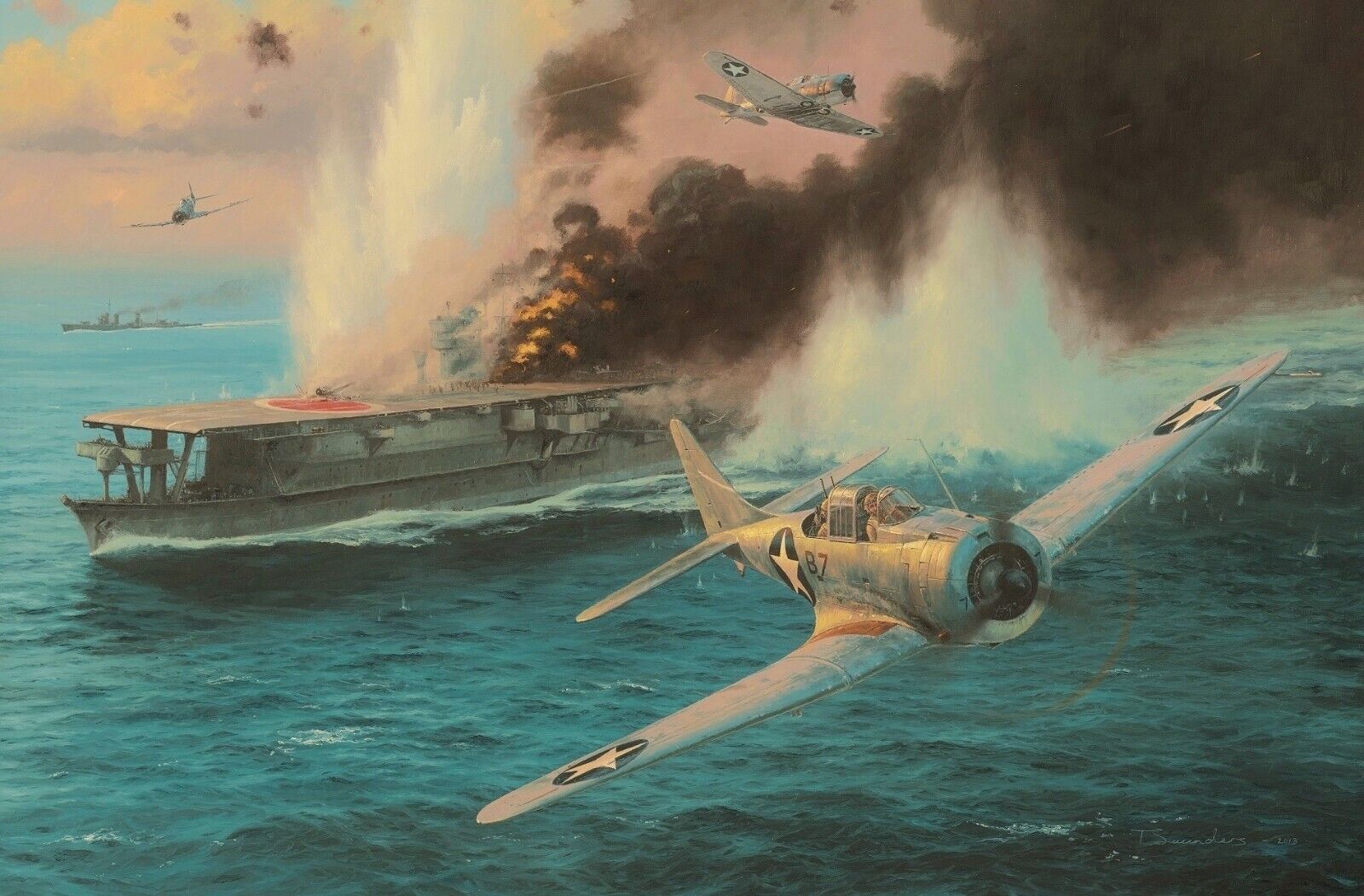Midway, the Attack on the Sōryū by Anthony Saunders signed by Pacific veterans