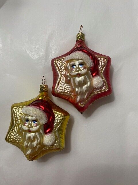 Inge Glas Old World Christmas- Set of 2 - Santa Star Ornaments- Vintage