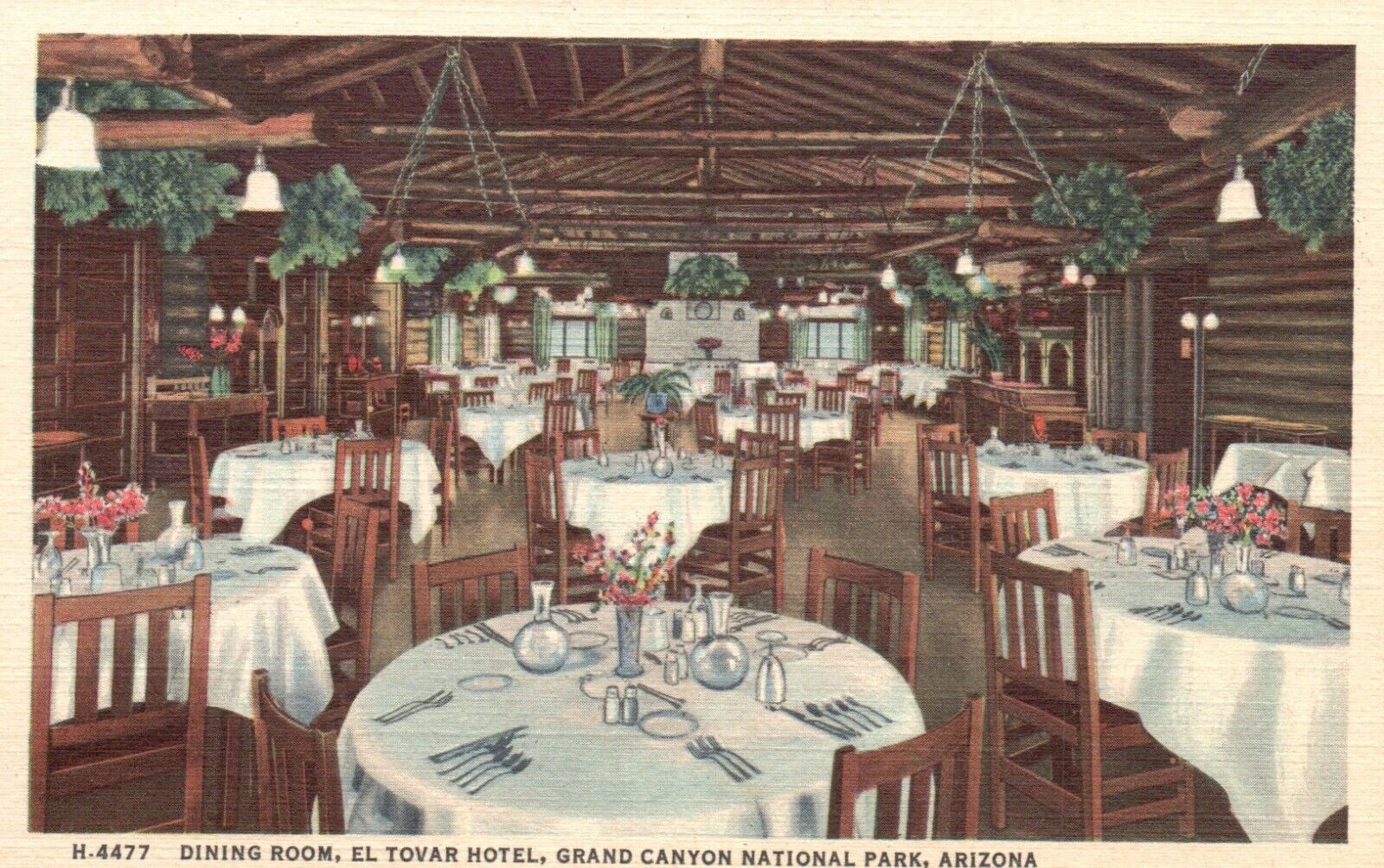 Postcard AZ Grand Canyon Dining Room Hotel El Tovar Linen Vintage PC G5351