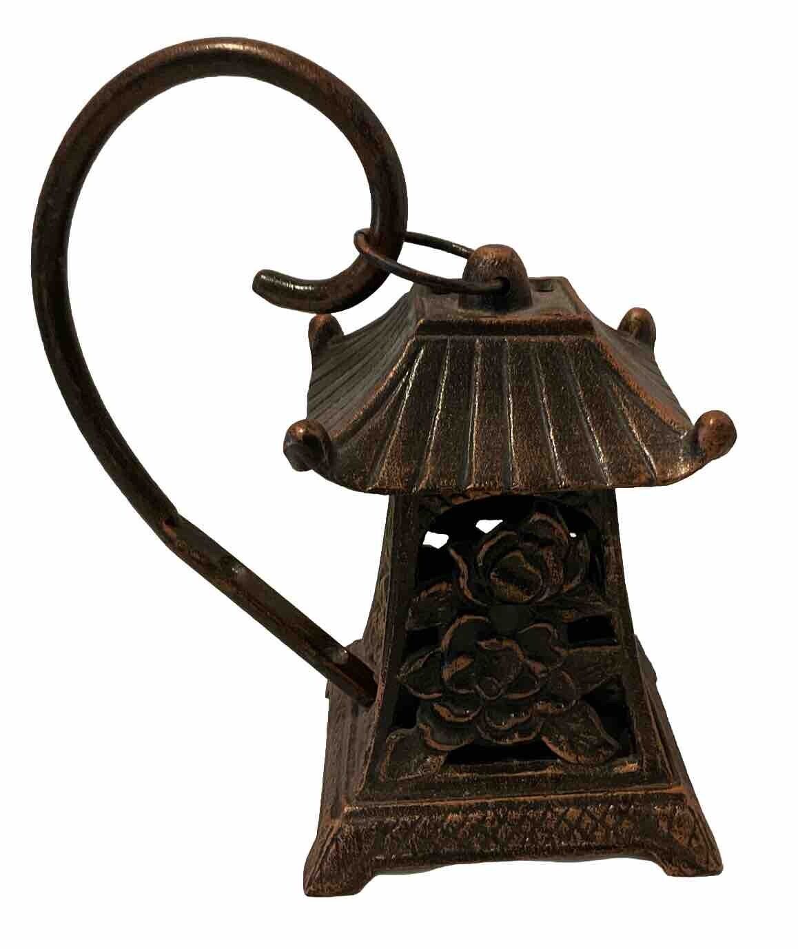 Party Lite Pagoda Lantern Japanese Mini Lantern Lotus Flower Motif Iron. 1990’s