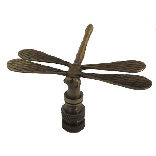 DRAGONFLY LAMP SHADE FINIAL ~ ANTIQUE BRASS  (FINIAL THREAD)