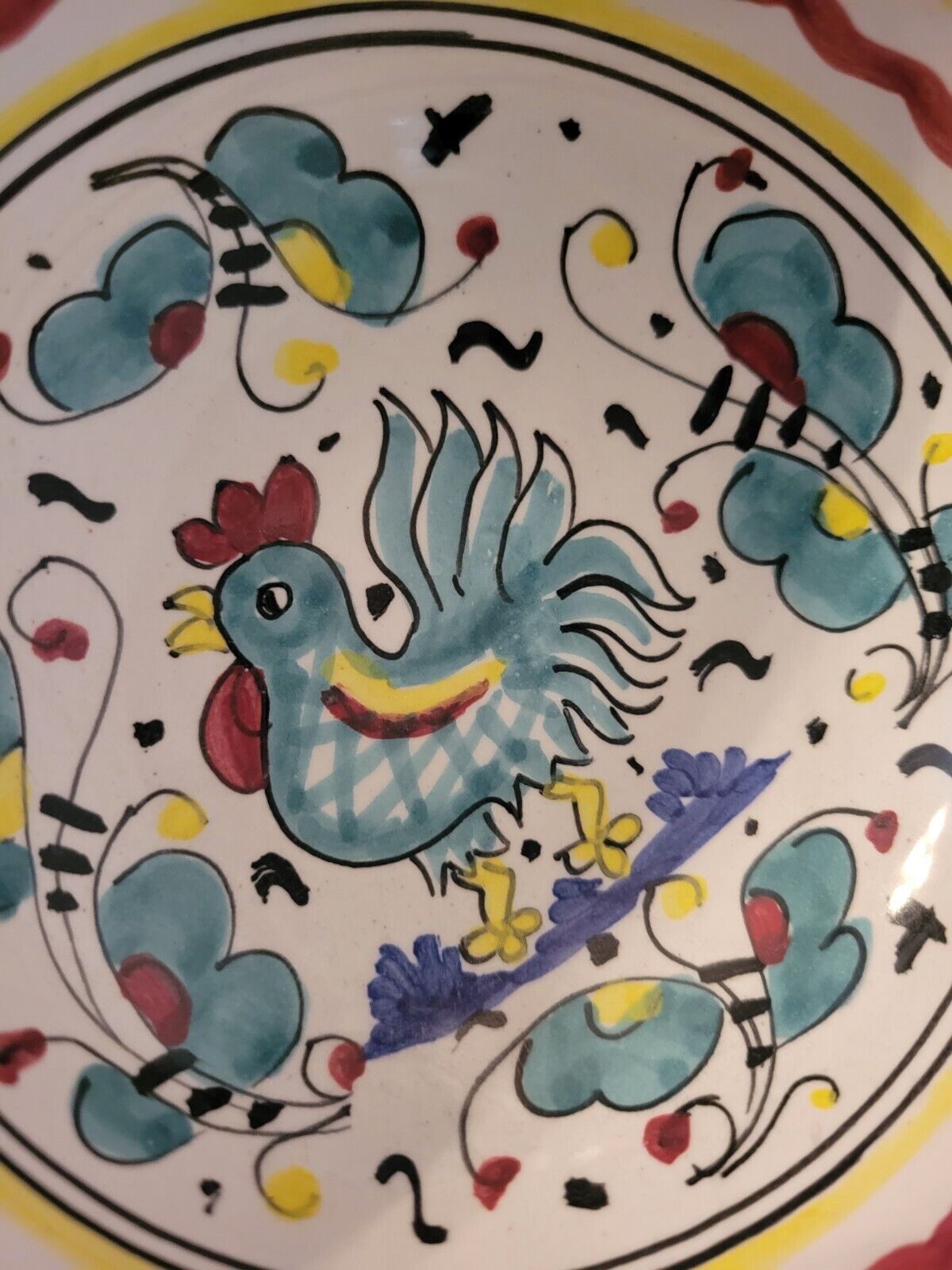 SAMBUCO MARIO DERUTA HAND PAINTED ROOSTER OLIVE SMALL BOWL -  ITALY - VINTAGE