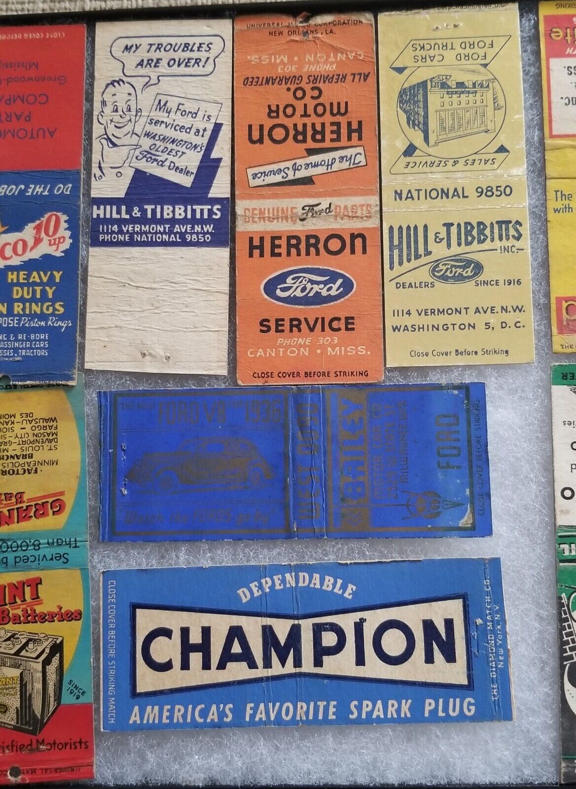 13 MATCHBOOK COVERS WITH DISPLAY CASE GAS & OIL 1930s Thru 1960s