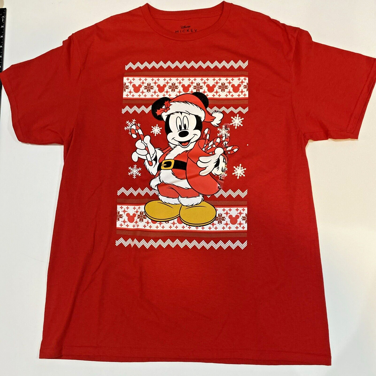 Disney’s Mickey Mouse As Santa - Red T Shirt - Large - New