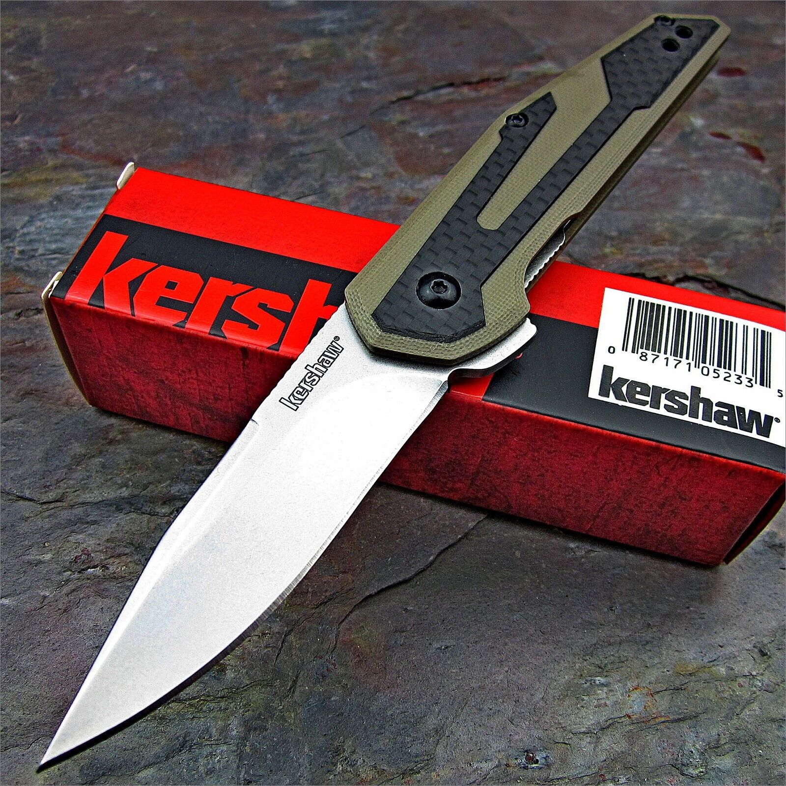 Kershaw Fraxion Tan G10 Fast Ball Bearing Flipper Blade EDC Folding Pocket Knife