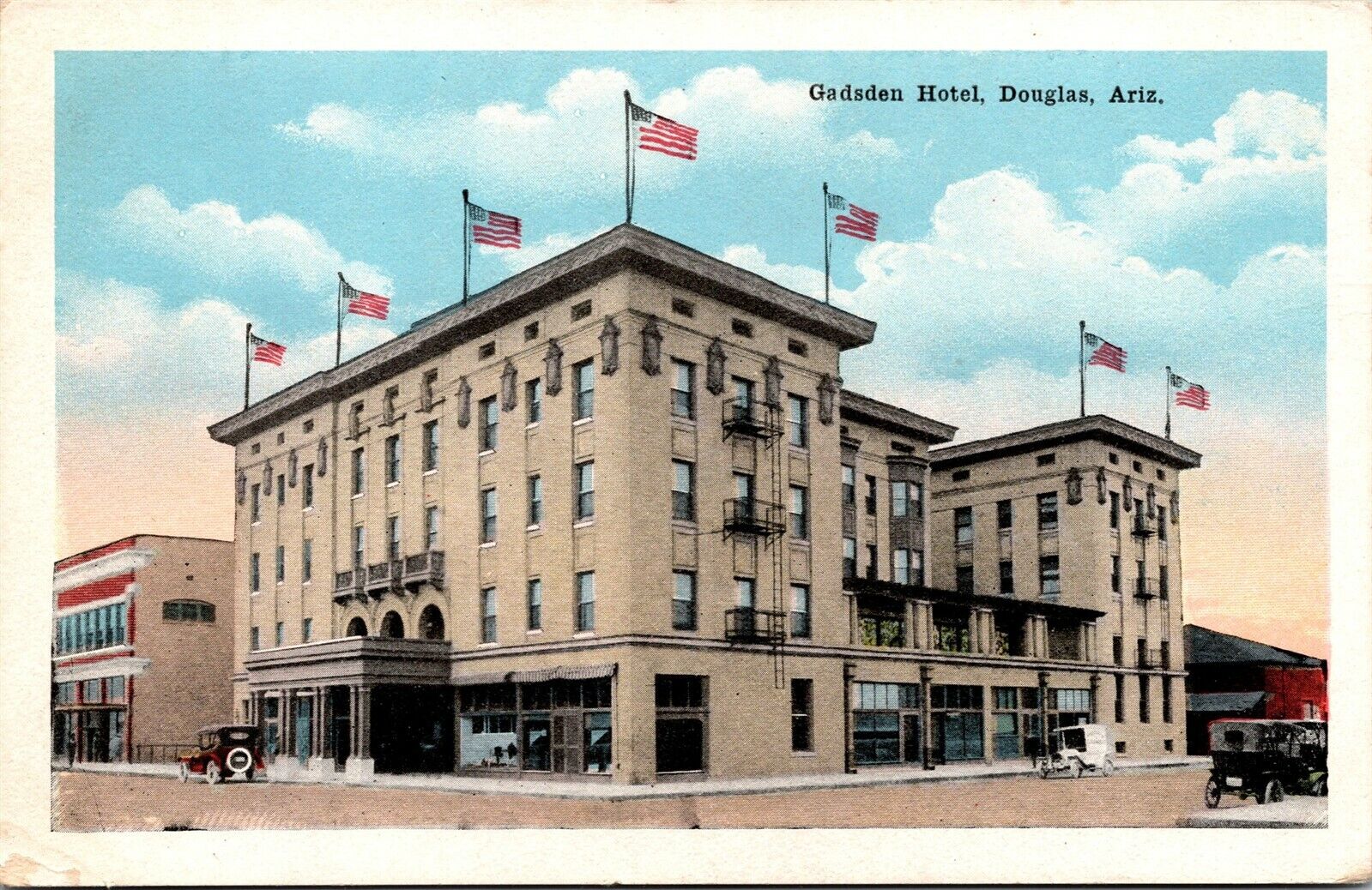 Vtg Douglas Arizona AZ Gadsen Hotel 1920s White Border Unused Postcard