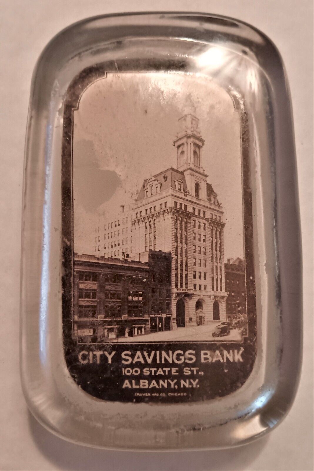 Antique Real Photo Under Glass Paperweight City Savings Bank  Albany New York
