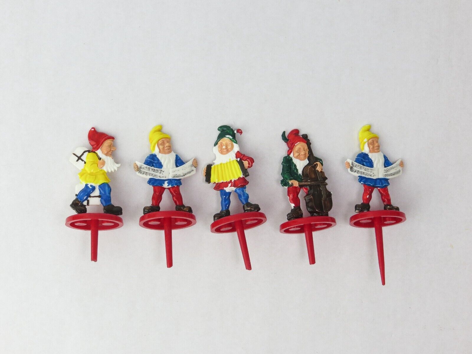 Vintage Plastic Gnomes on Picks, Made in Germany, Lot of 5
