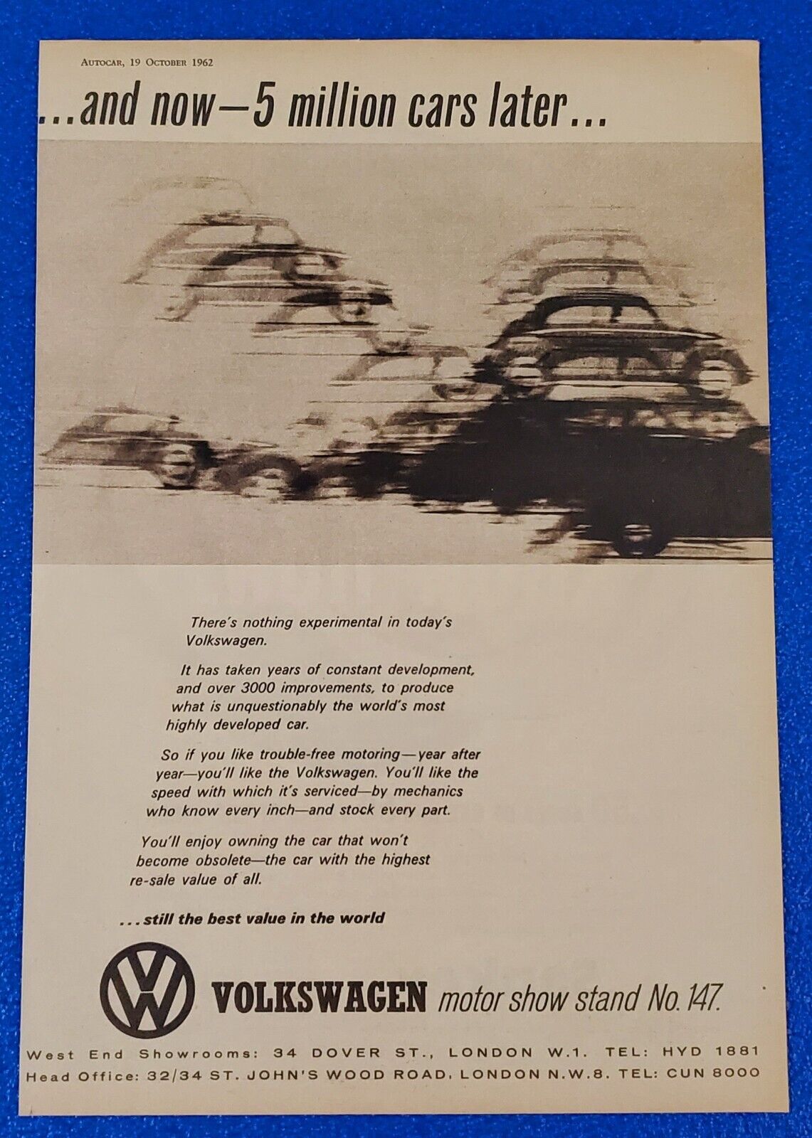 1962 VOLKSWAGEN BUG / BEETLE ORIGINAL VW PRINT AD \